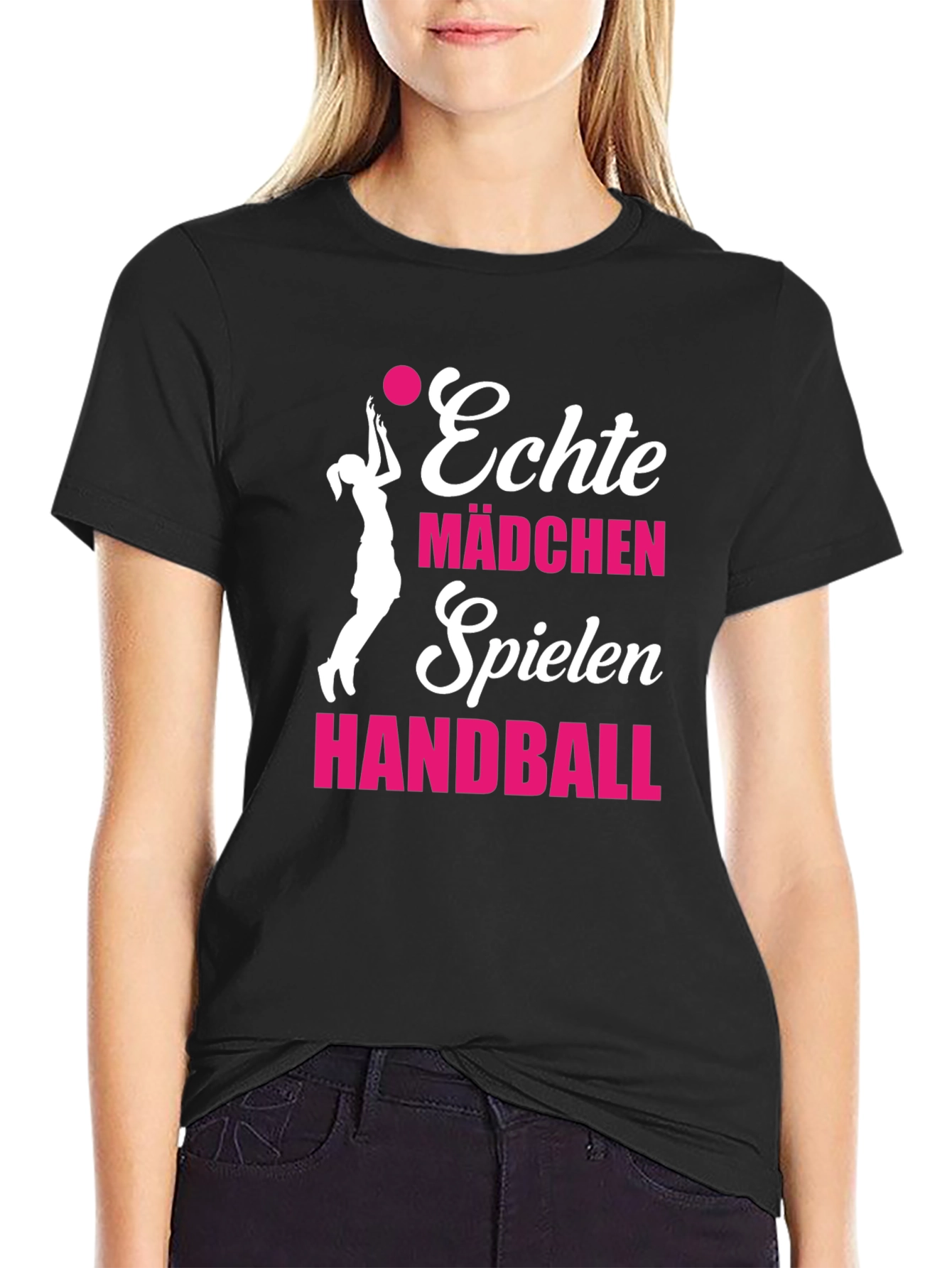 Black Echte Mädchen Handball T-Shirt - Black view 2