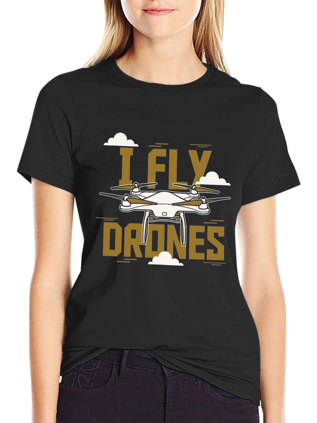Black I Fly Drones Graphic Tee - Unique Drone Design view 2