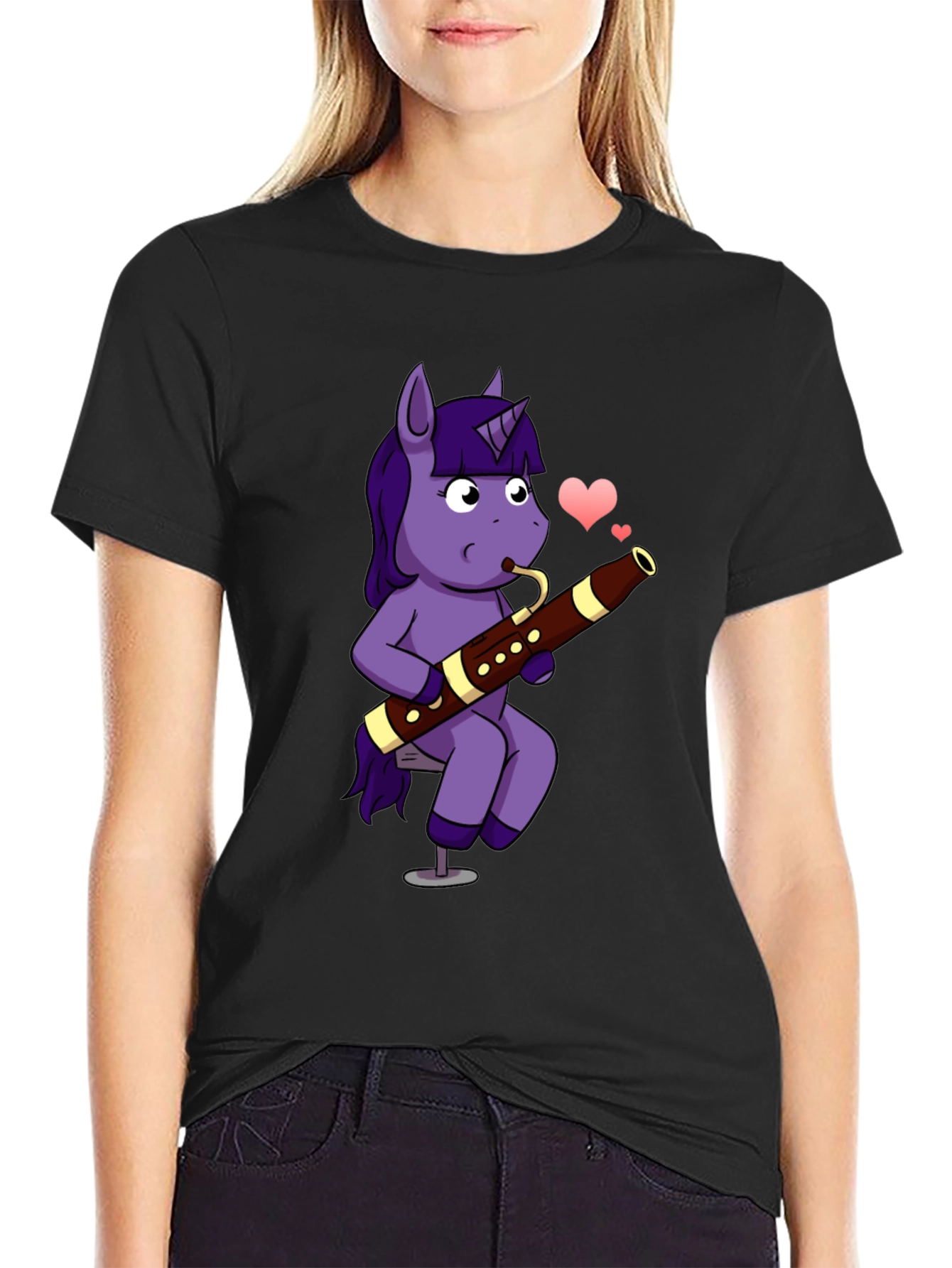 Black Unicorn Bassoon T-Shirt - Musical Cartoon Tee view 2