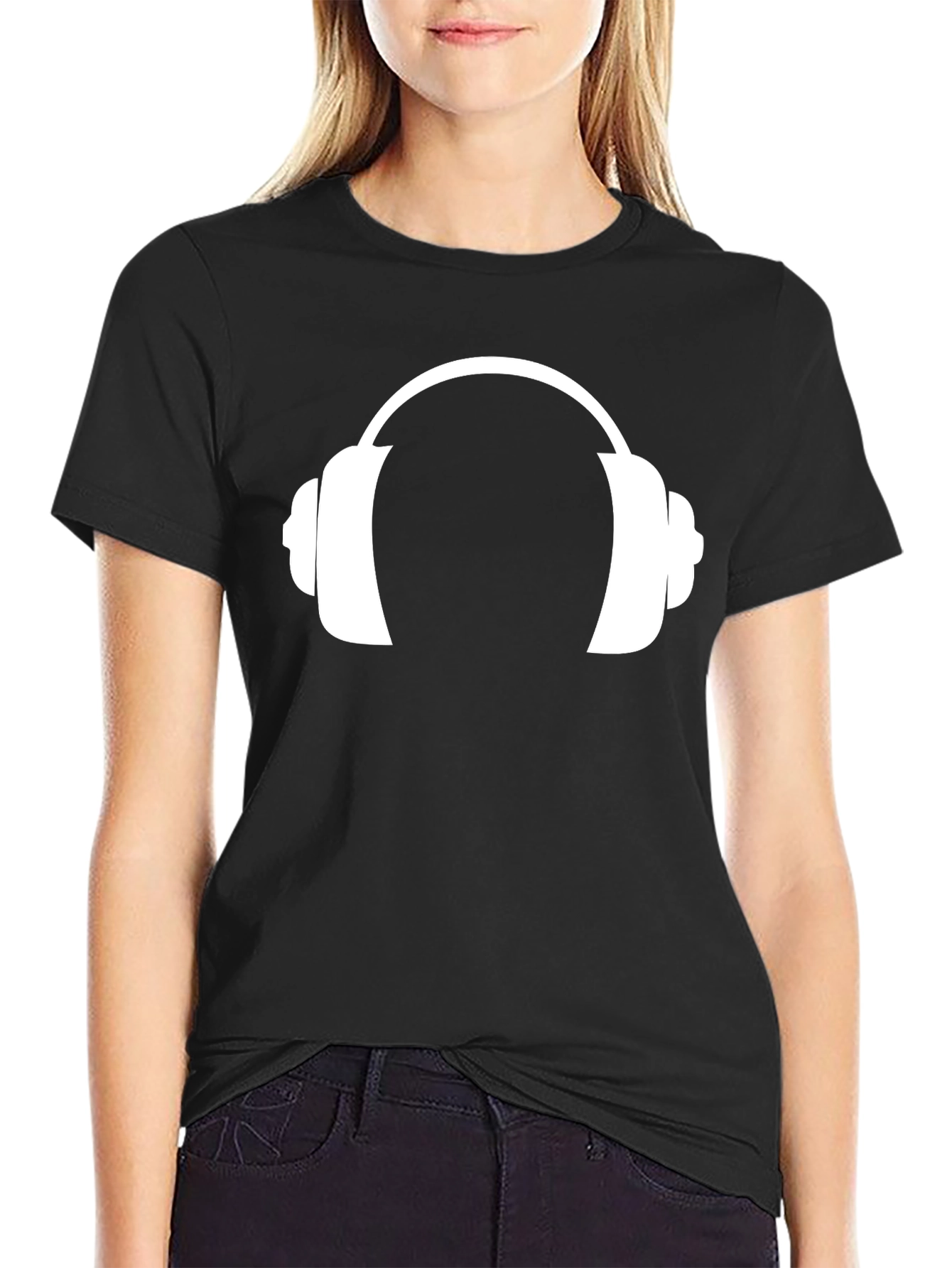 Black Headphone Graphic T-Shirt - Black Cotton Tee view 2