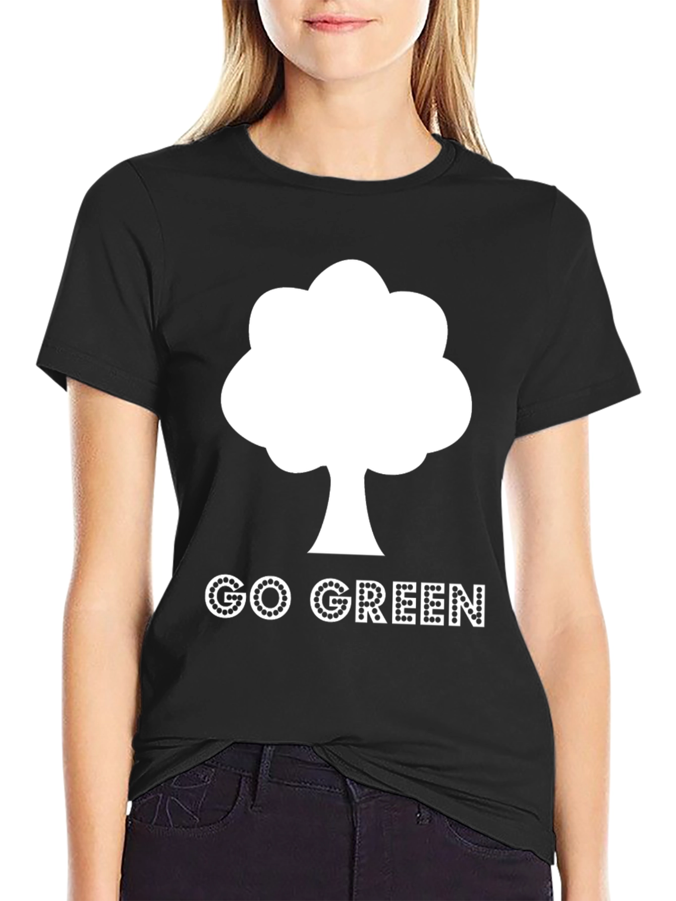 Black Go Green Tree Graphic Tee - Eco-Friendly Design view 2
