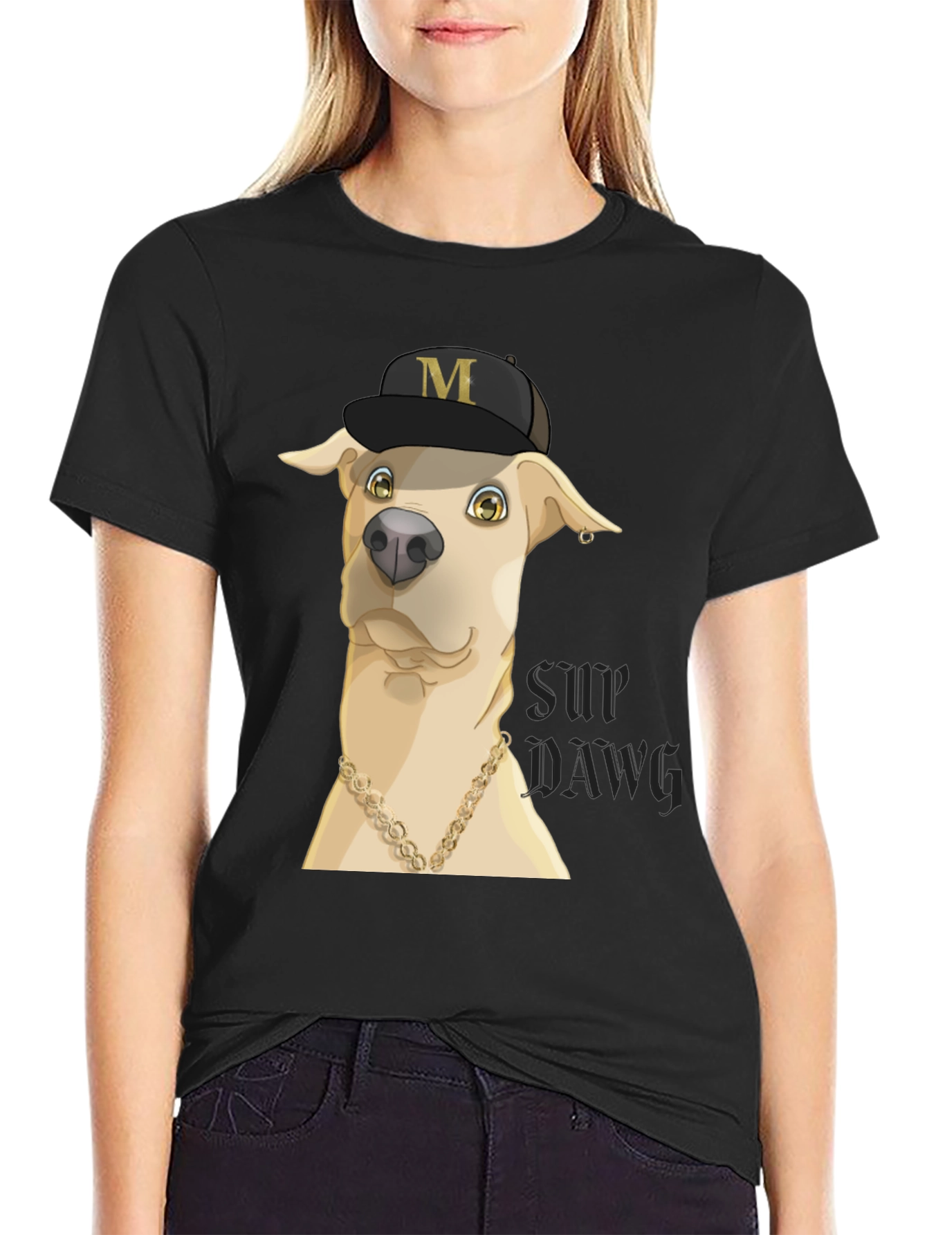 Black Funny Dog Graphic T-Shirt view 2