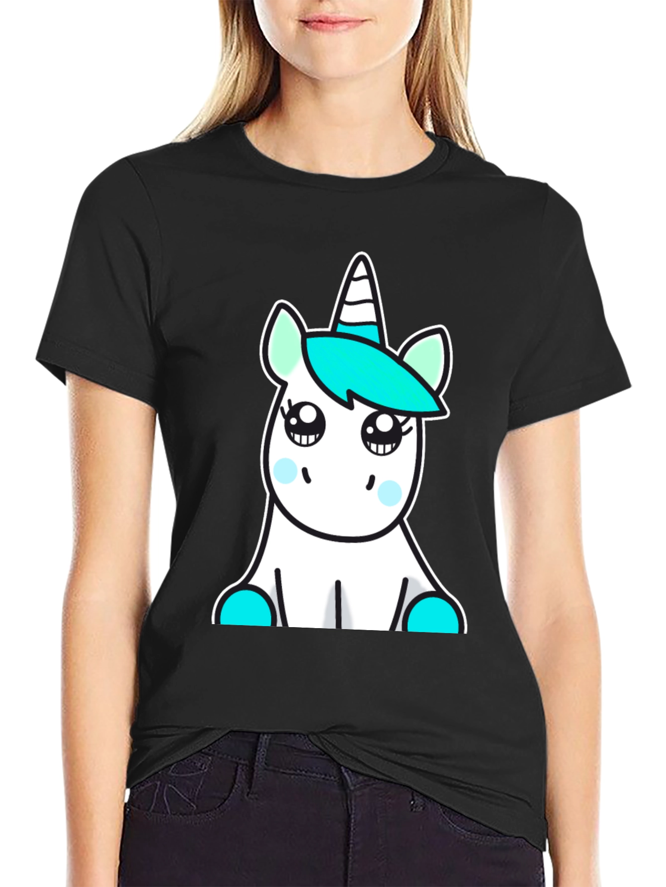 Black Cute Unicorn Graphic Tee - Soft Cotton Blend view 2