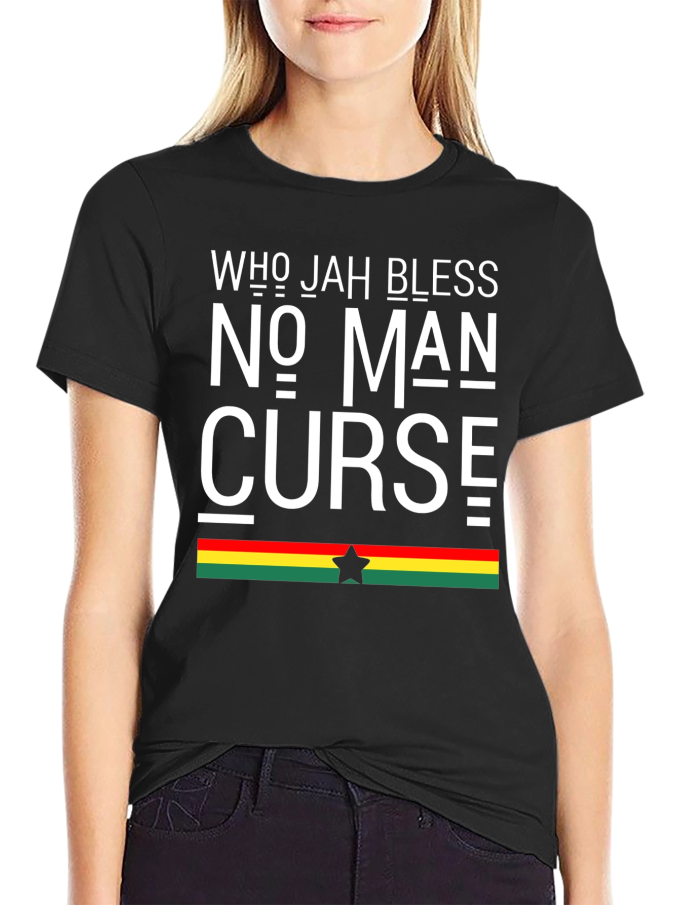 Black Who Jah Bless No Man Curse Graphic Tee view 2