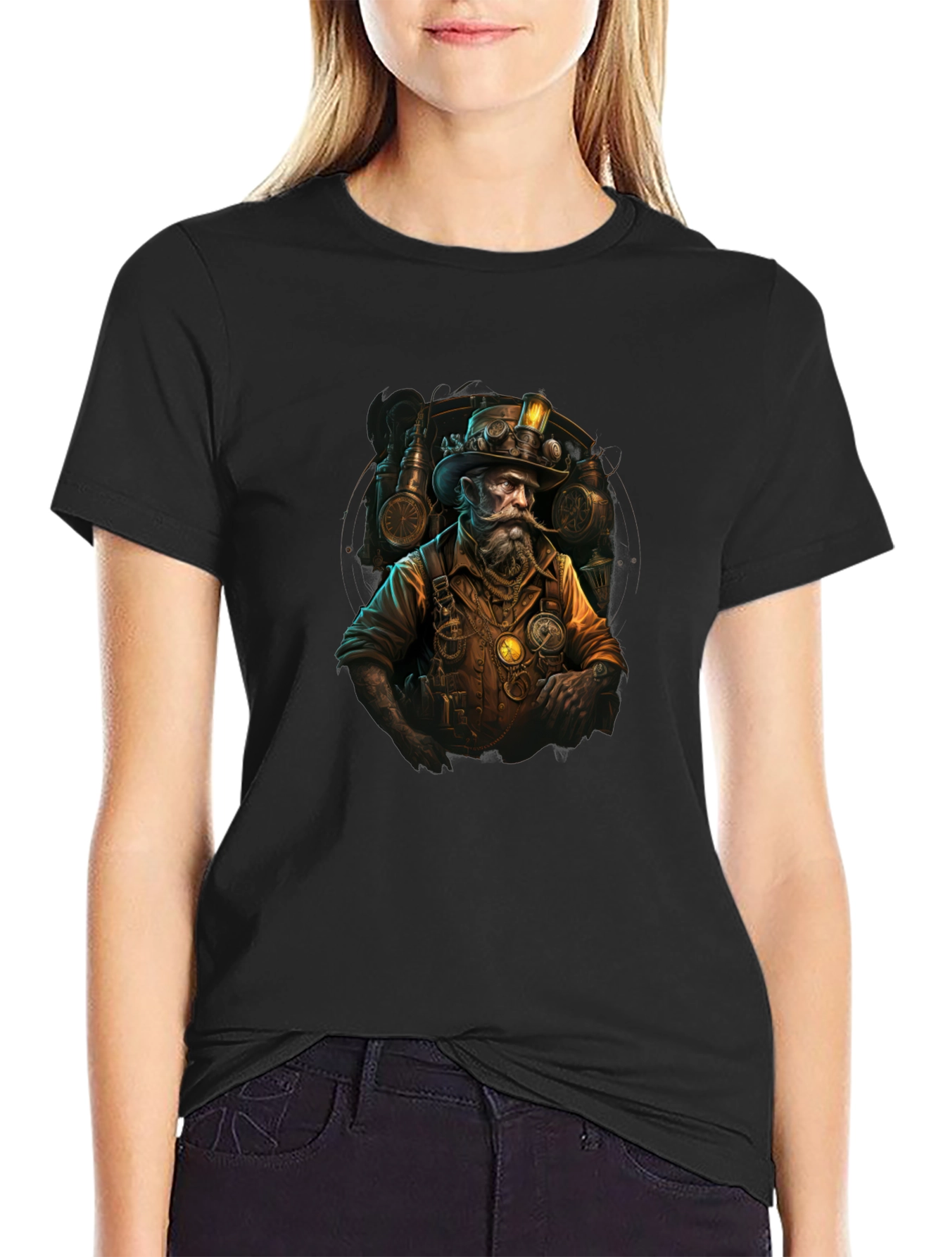 Black Steampunk Inventor Graphic Tee - Men's Black T-Shirt view 2