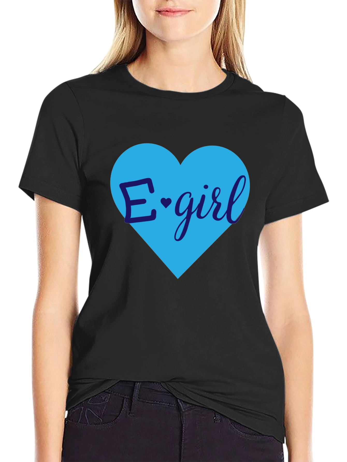 Black E-Girl Heart Graphic Tee - Trendy Casual Top view 2