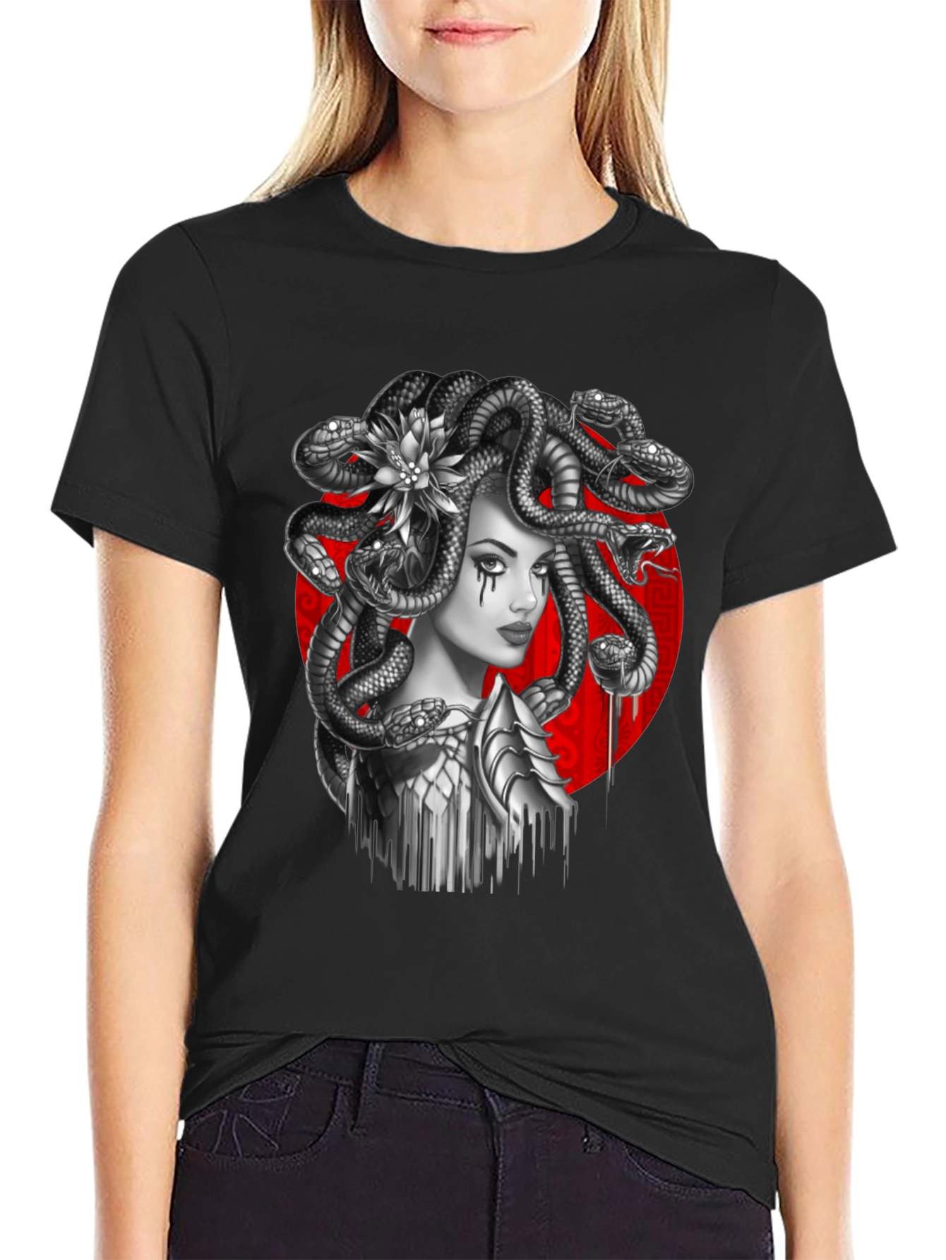 Black Medusa Graphic Tee - Mythical Serpent Head T-Shirt view 2