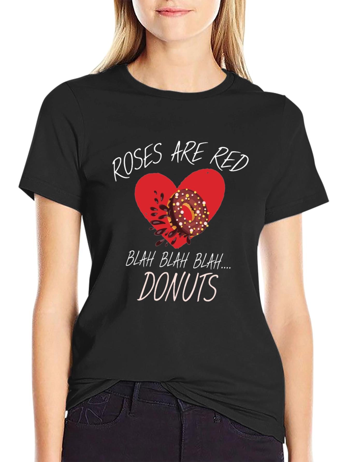 Black Roses Are Red Donuts T-Shirt - Funny Valentine's Day view 2