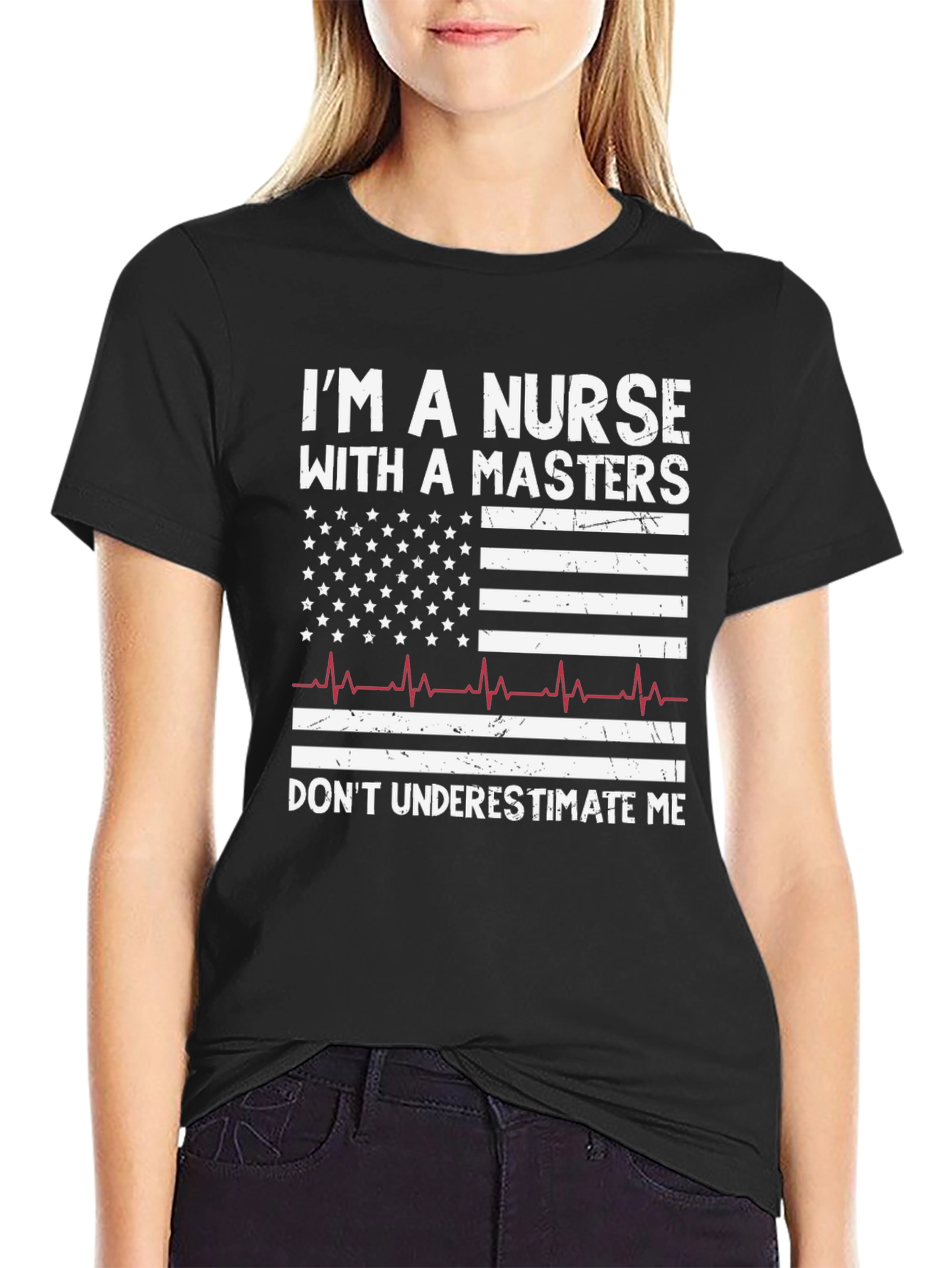 Black Nurse with Masters American Flag Graphic T-Shirt view 2