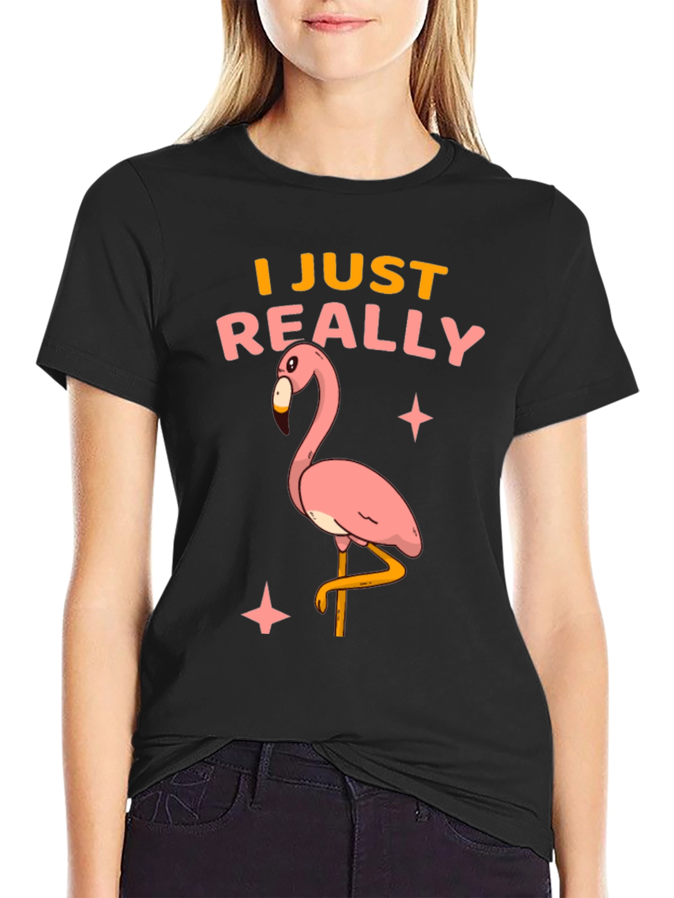Black Flamingo Graphic T-Shirt - "I Just Really Like Flamingos" view 2