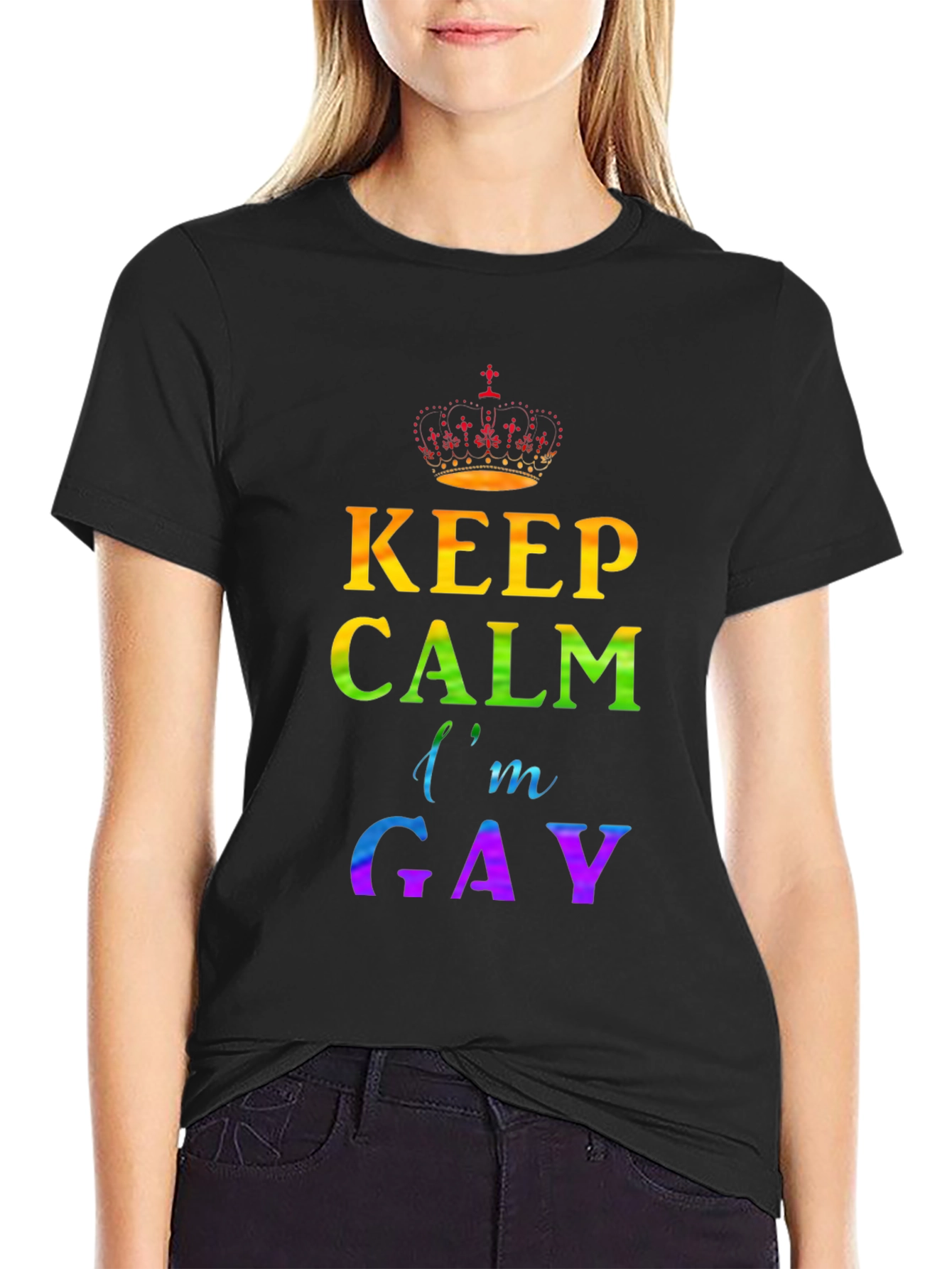 Black Keep Calm I'm Gay Pride T-Shirt view 2