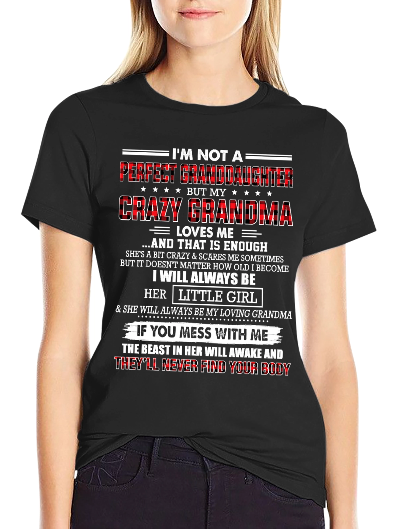 Black Crazy Grandma T-Shirt: Perfect Granddaughter Gift view 2