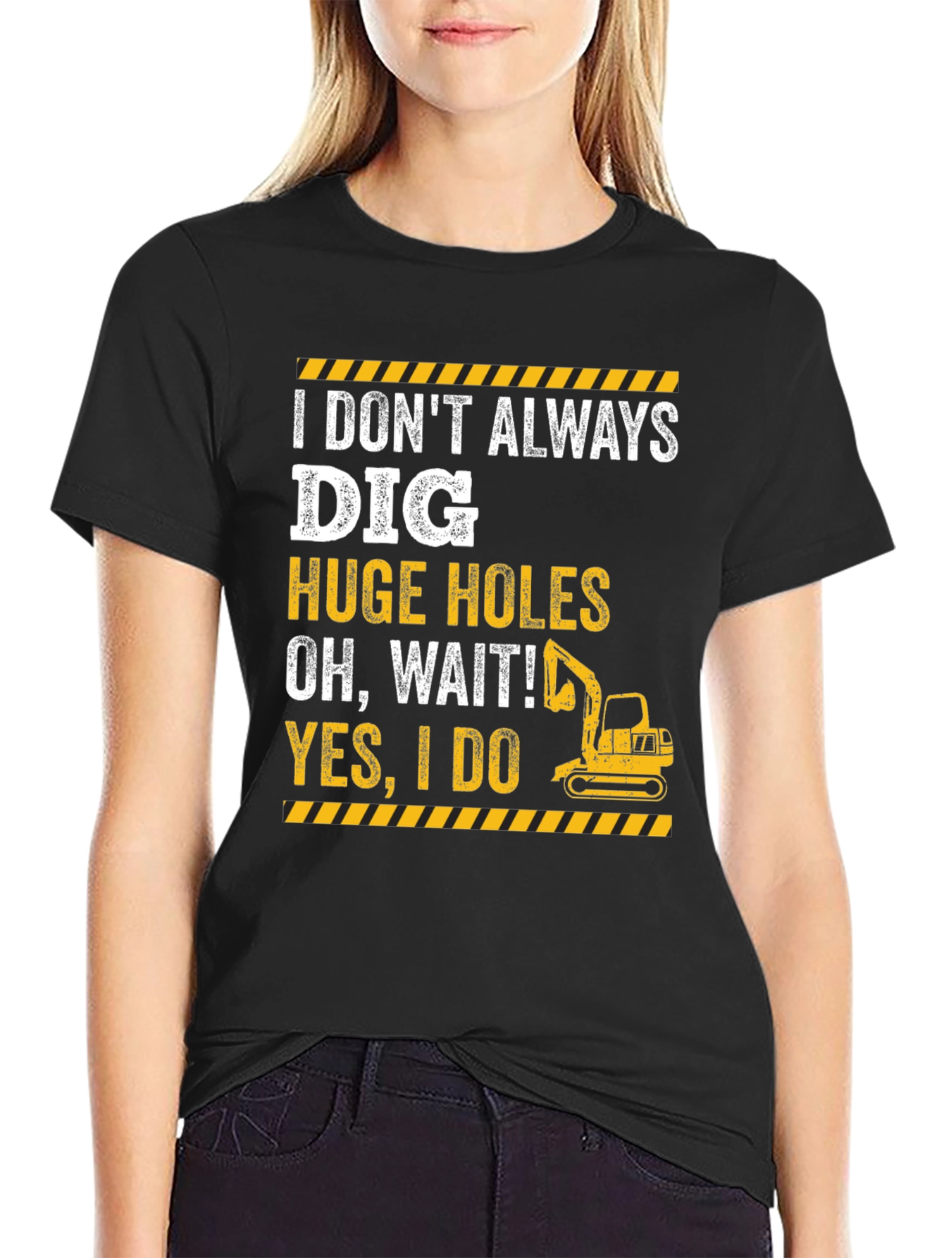 Black Funny Excavator T-Shirt - I Dig Huge Holes view 2