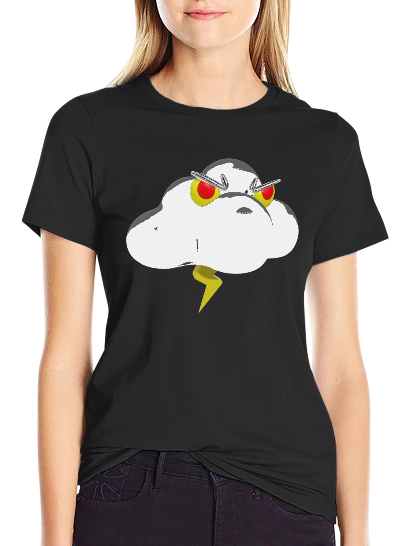 Black Cartoon Cloud Graphic Tee - Black view 2