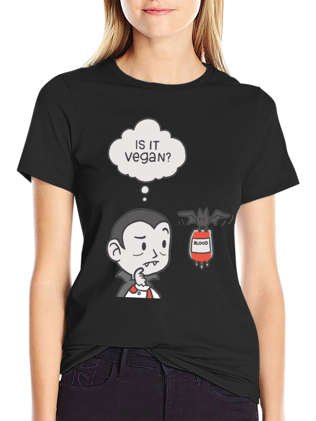 Black Vegan Vampire Humor T-Shirt view 2