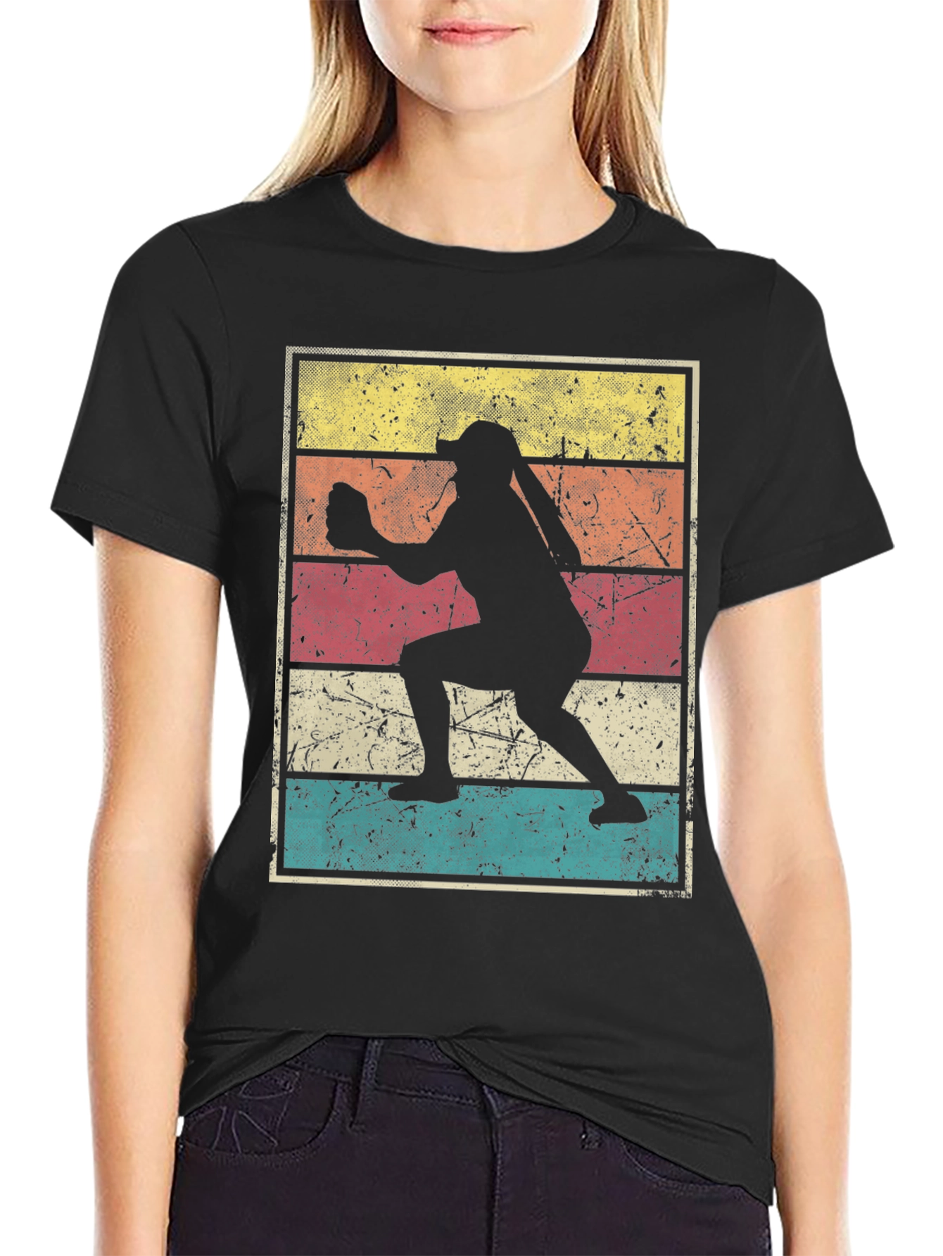 Black Vintage Softball Player T-Shirt view 2