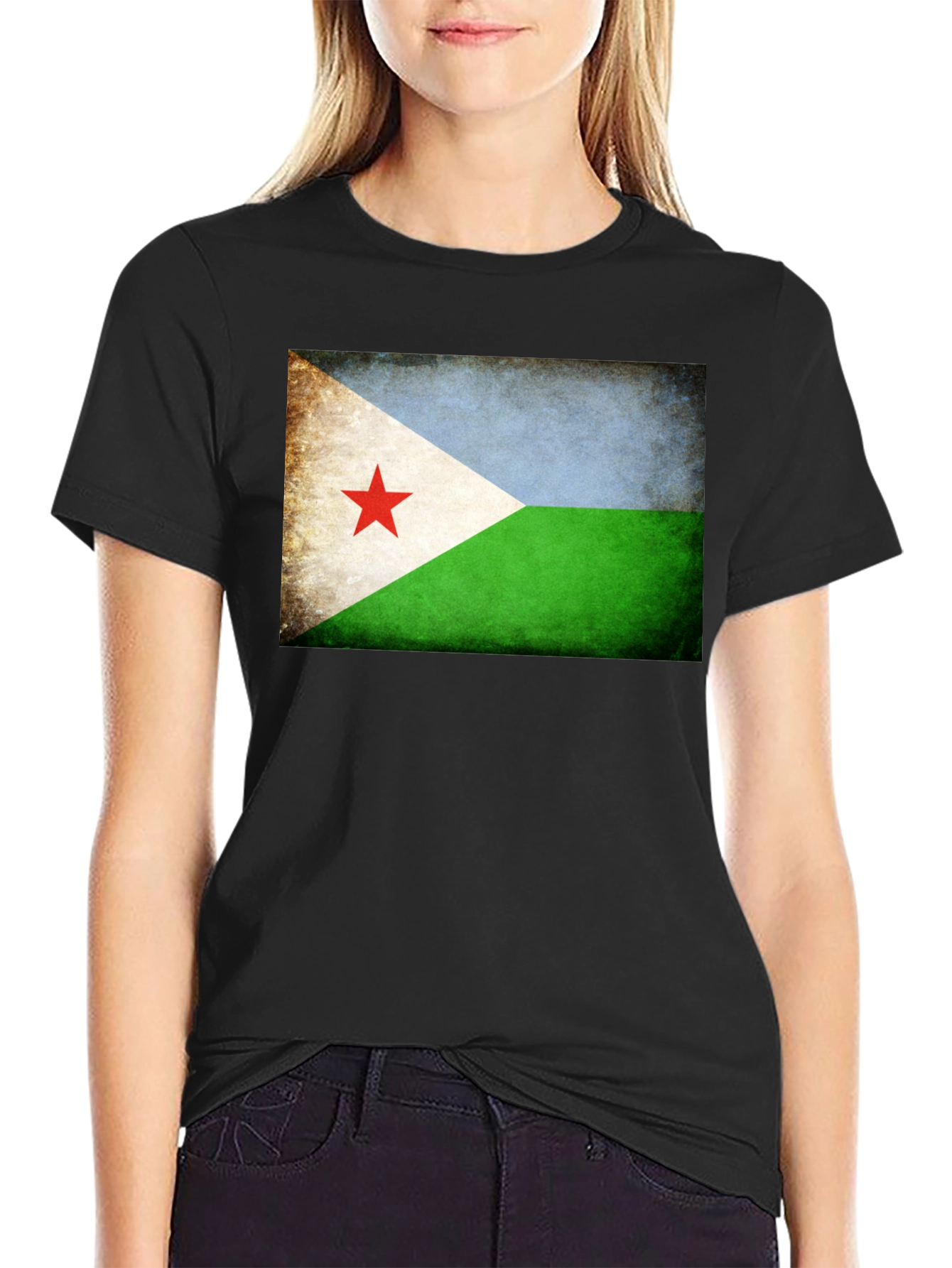 Black Djibouti Flag T-Shirt - Black Crew Neck Tee view 2