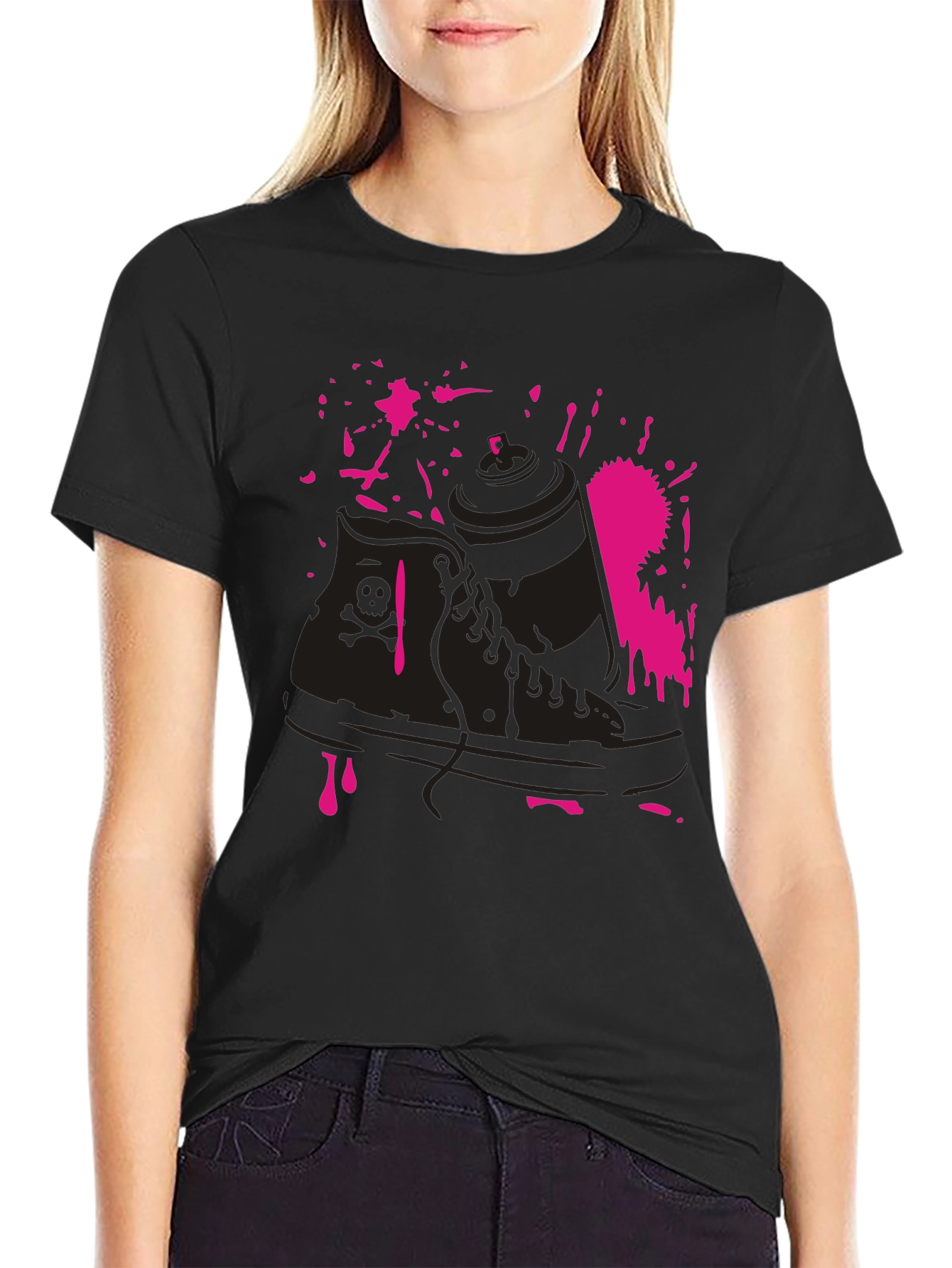 Black Sneaker & Spray Paint Graphic T-Shirt view 2