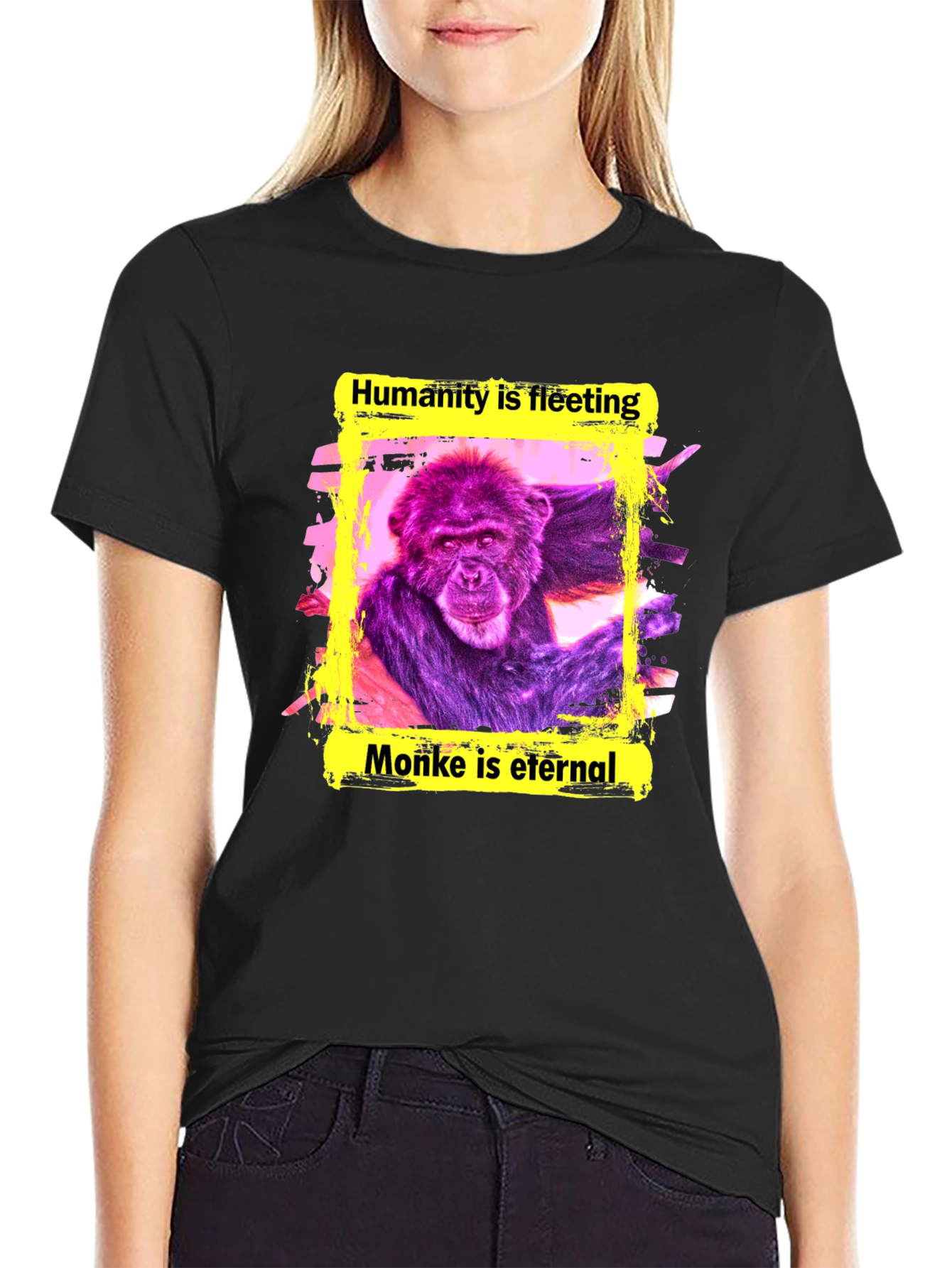 Black Monke is Eternal T-Shirt - Funny Ape Graphic Tee view 2