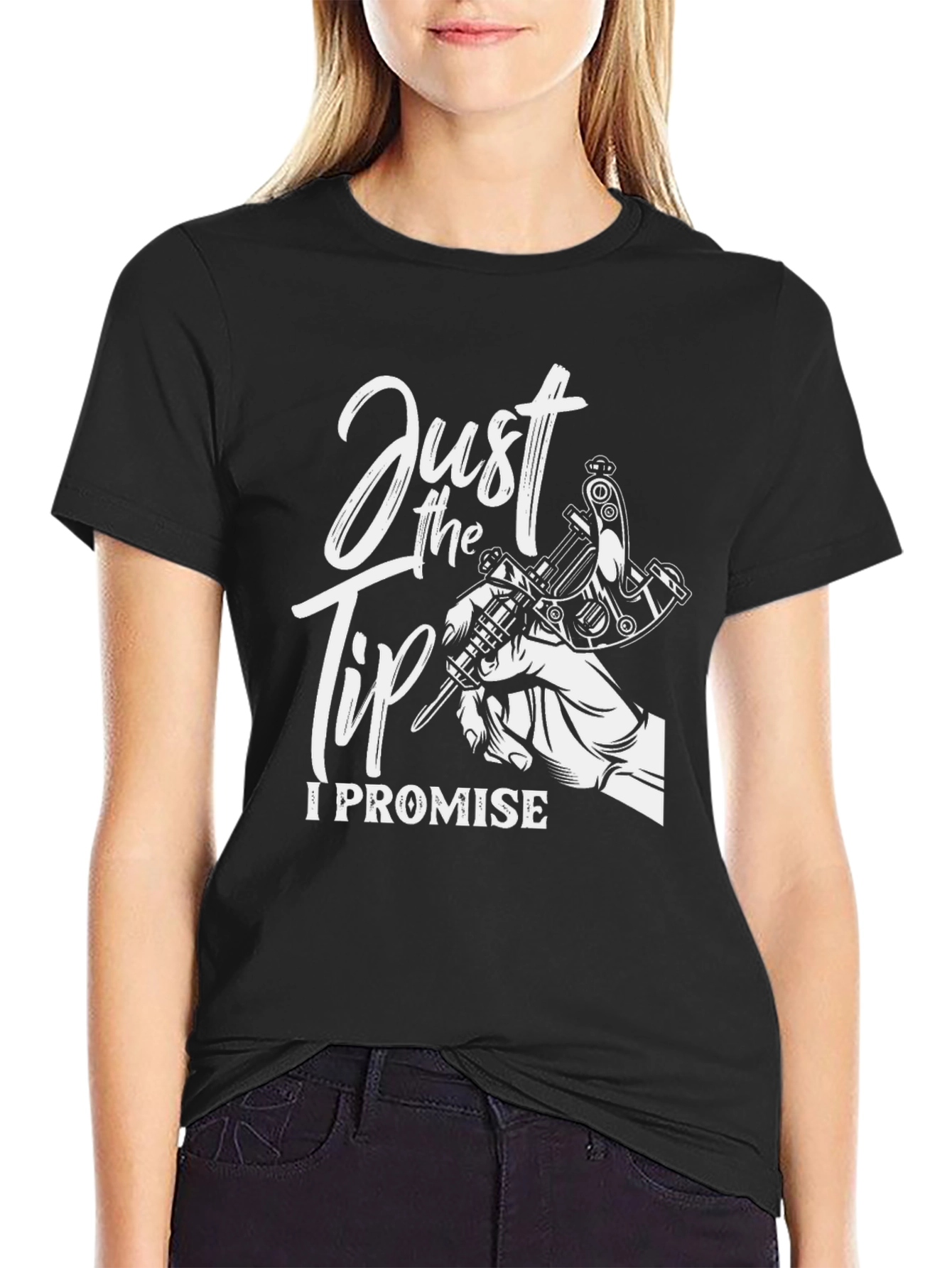 Black Just the Tip I Promise Tattoo T-Shirt view 2
