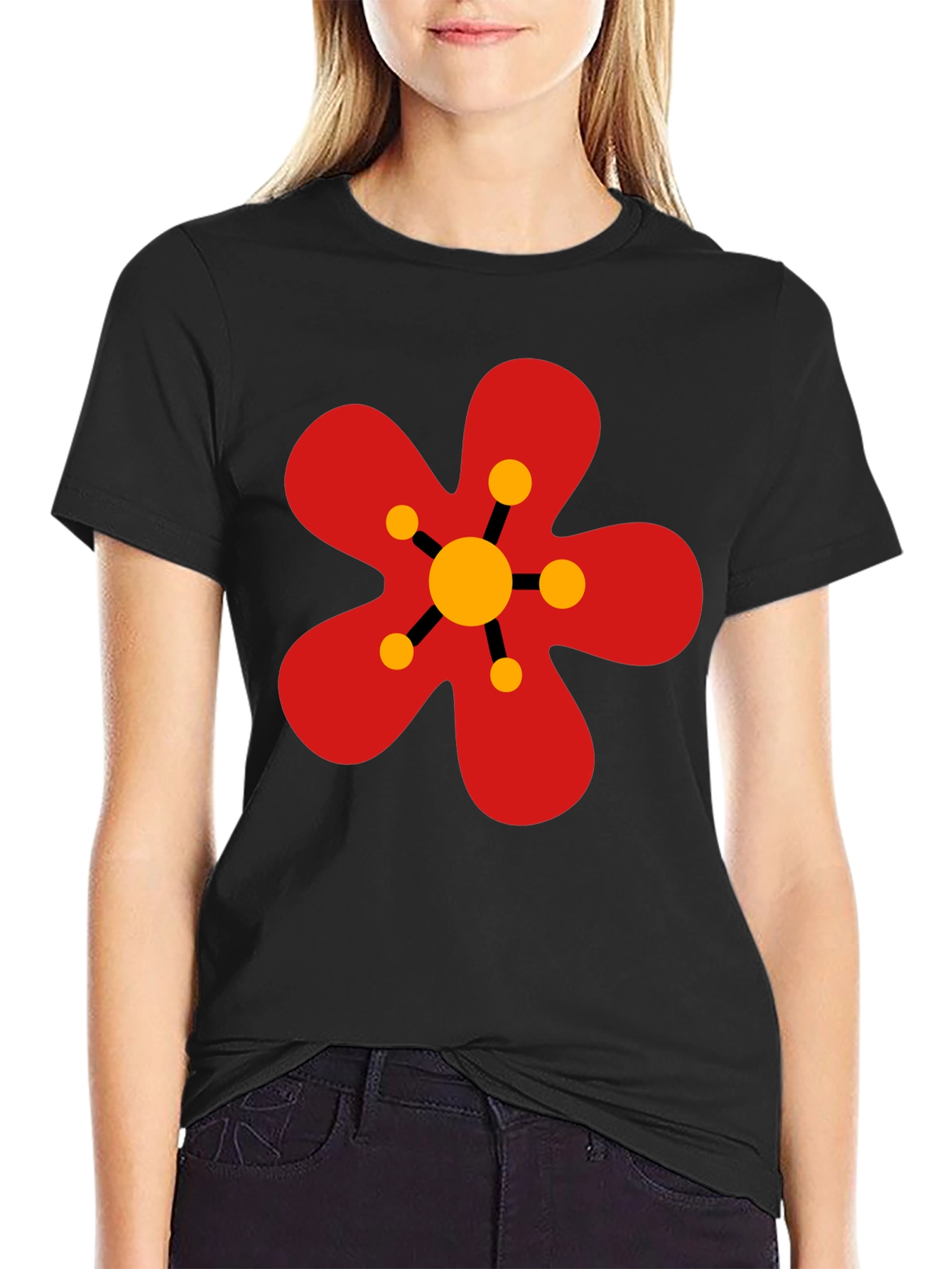 Black Retro Flower Power Graphic Tee - Black view 2