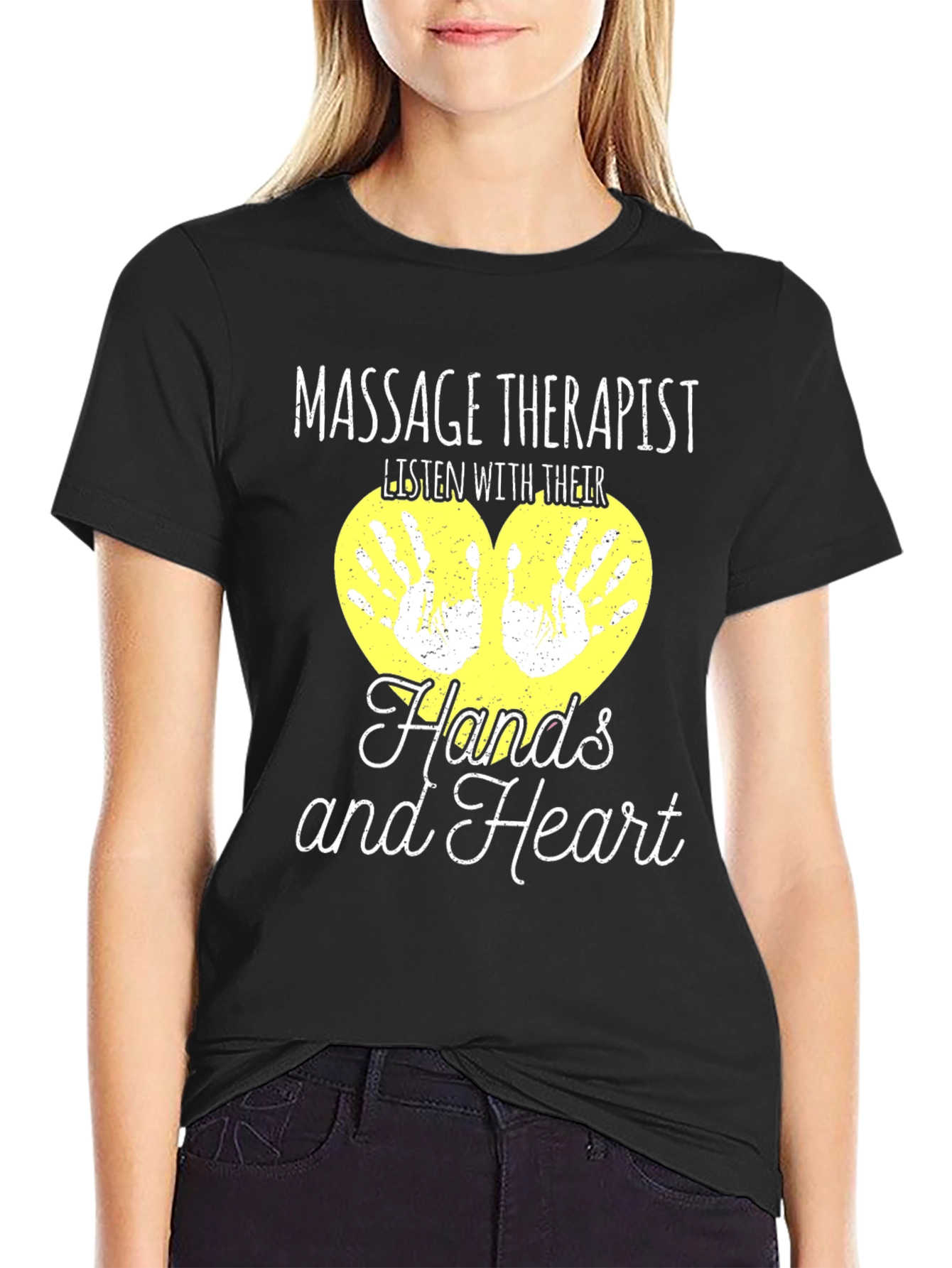 Black Massage Therapist T-Shirt - Listen With Their Hands and Heart view 2