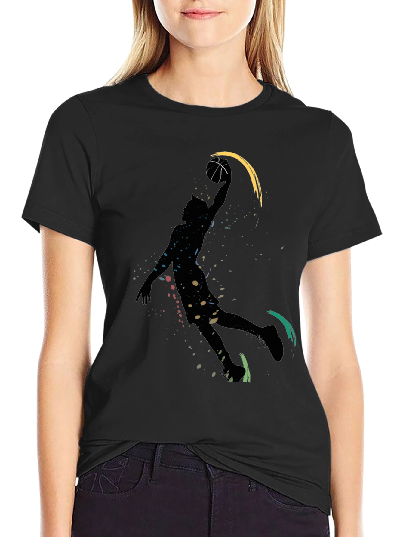 Black Basketball Silhouette Graphic T-Shirt view 2