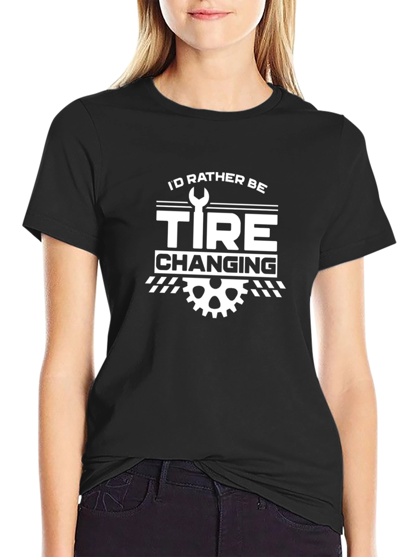 Black I'd Rather Be Tire Changing T-Shirt view 2
