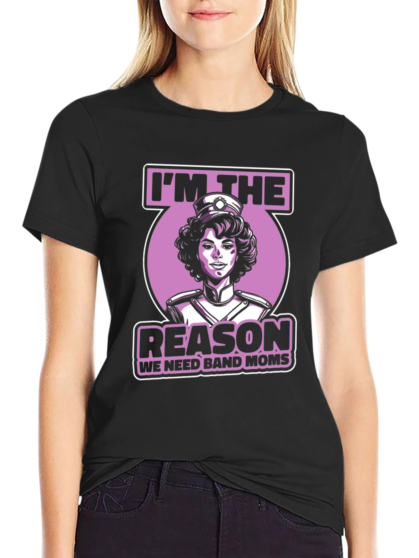 Black Band Mom Graphic T-Shirt - Reason We Need Band Moms view 2