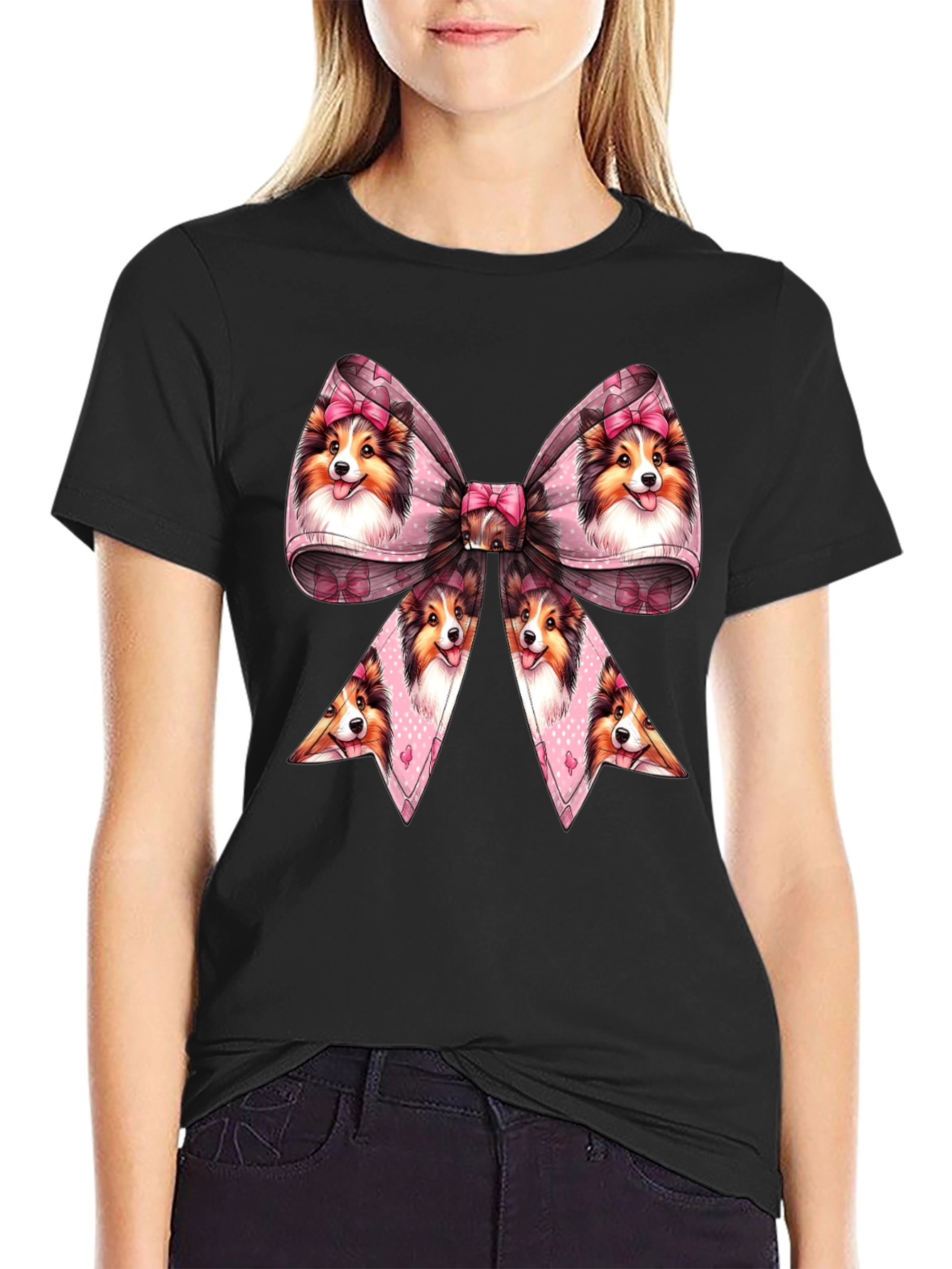 Black Dog Bow T-Shirt - Cute Pet Lover Tee view 2