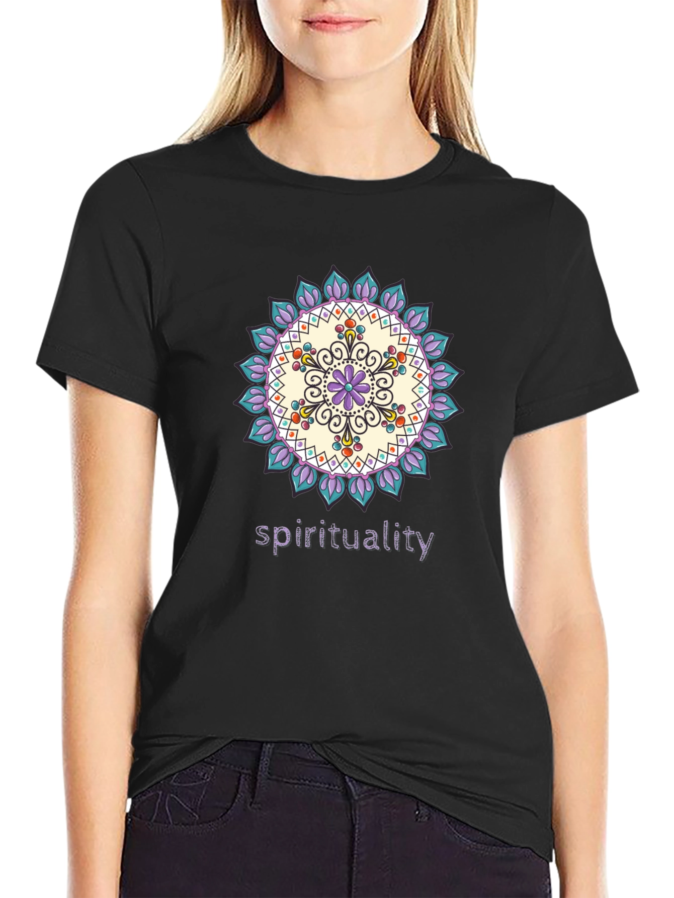 Black Spiritual Mandala Design Black T-Shirt view 2