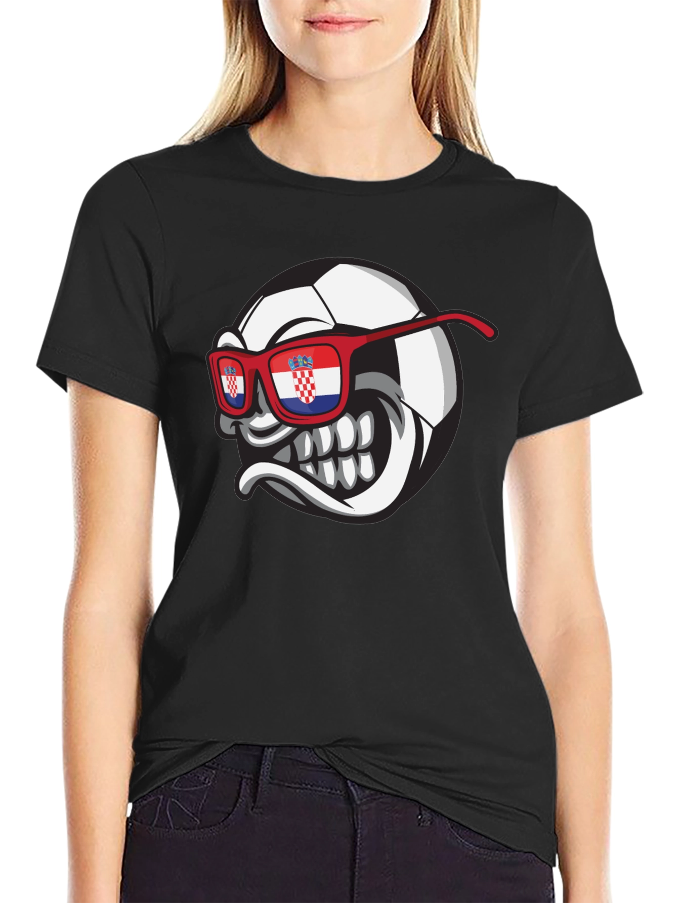 Black Croatian Soccer Fan T-Shirt - Men's Black Tee view 2