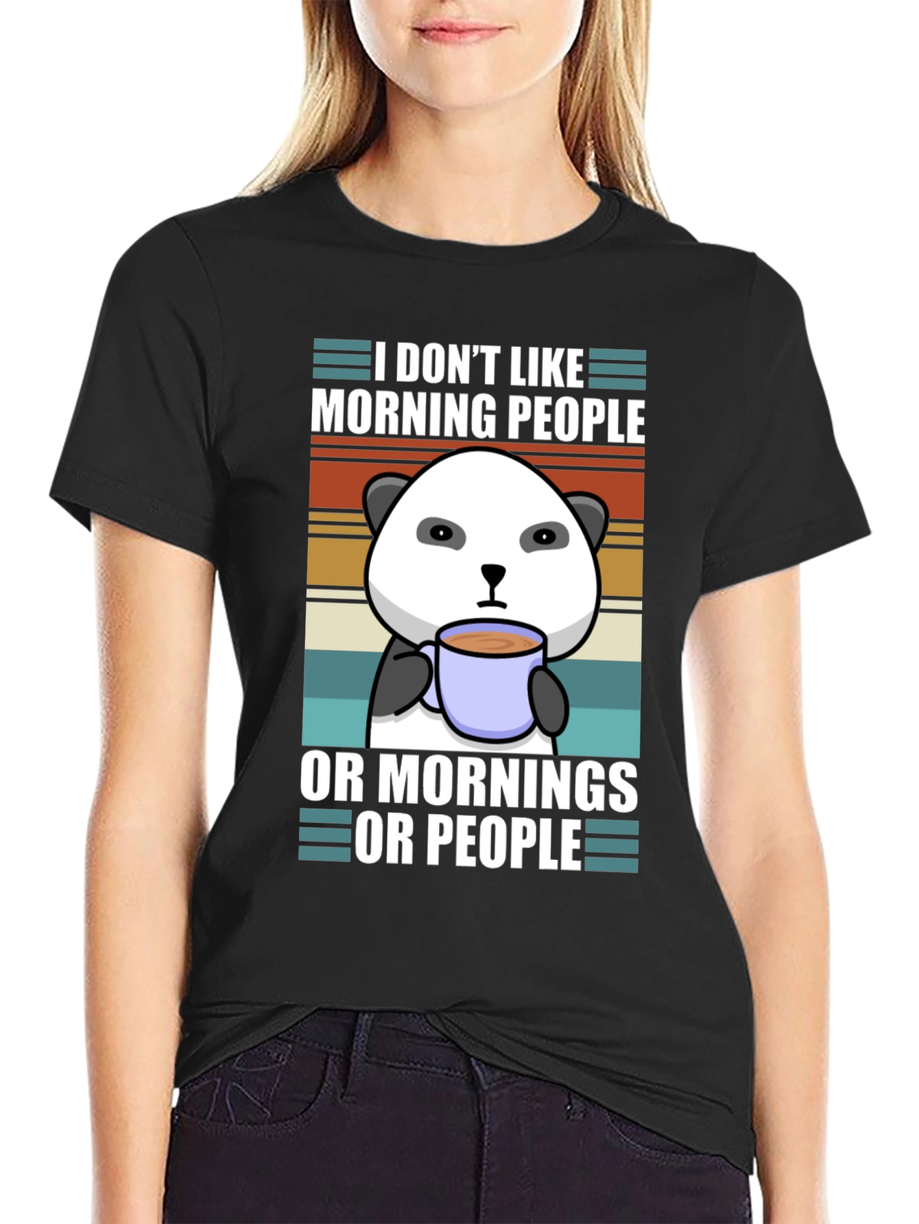 Black I Don't Like Morning People Panda Graphic Tee view 2