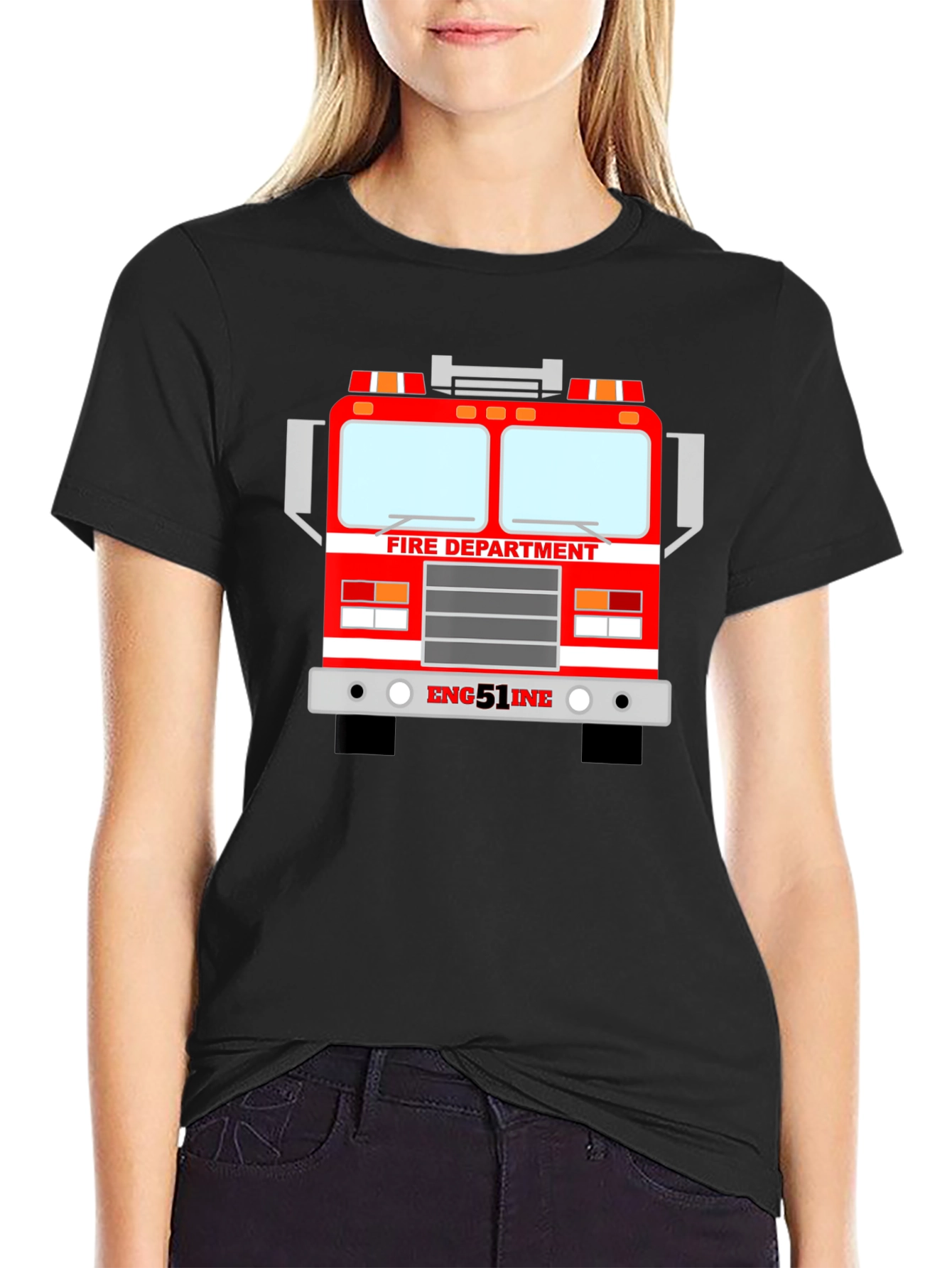 Black Fire Department Truck Graphic T-Shirt - Black view 2