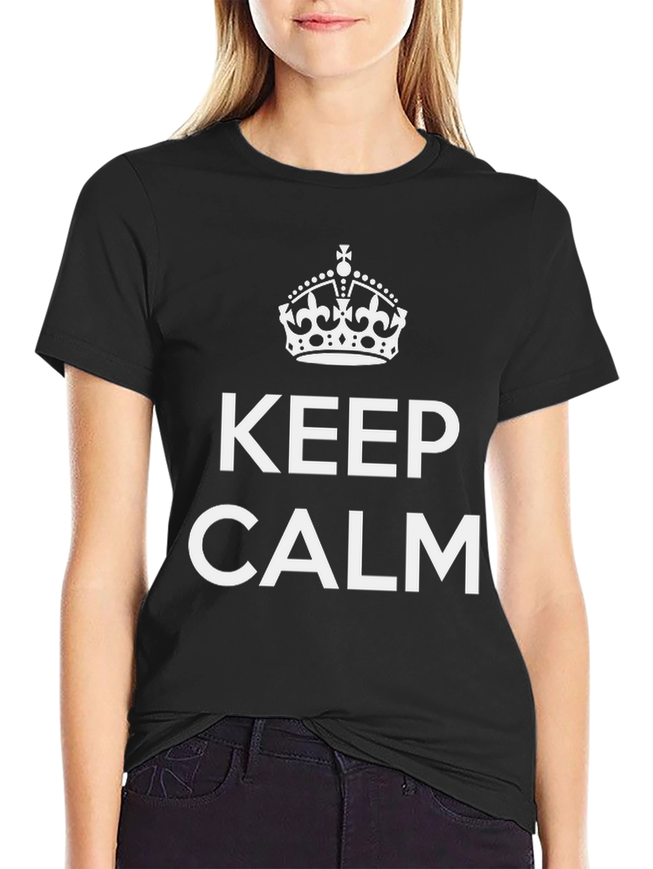 Black Keep Calm Crown Graphic Tee - Soft Cotton Blend view 2