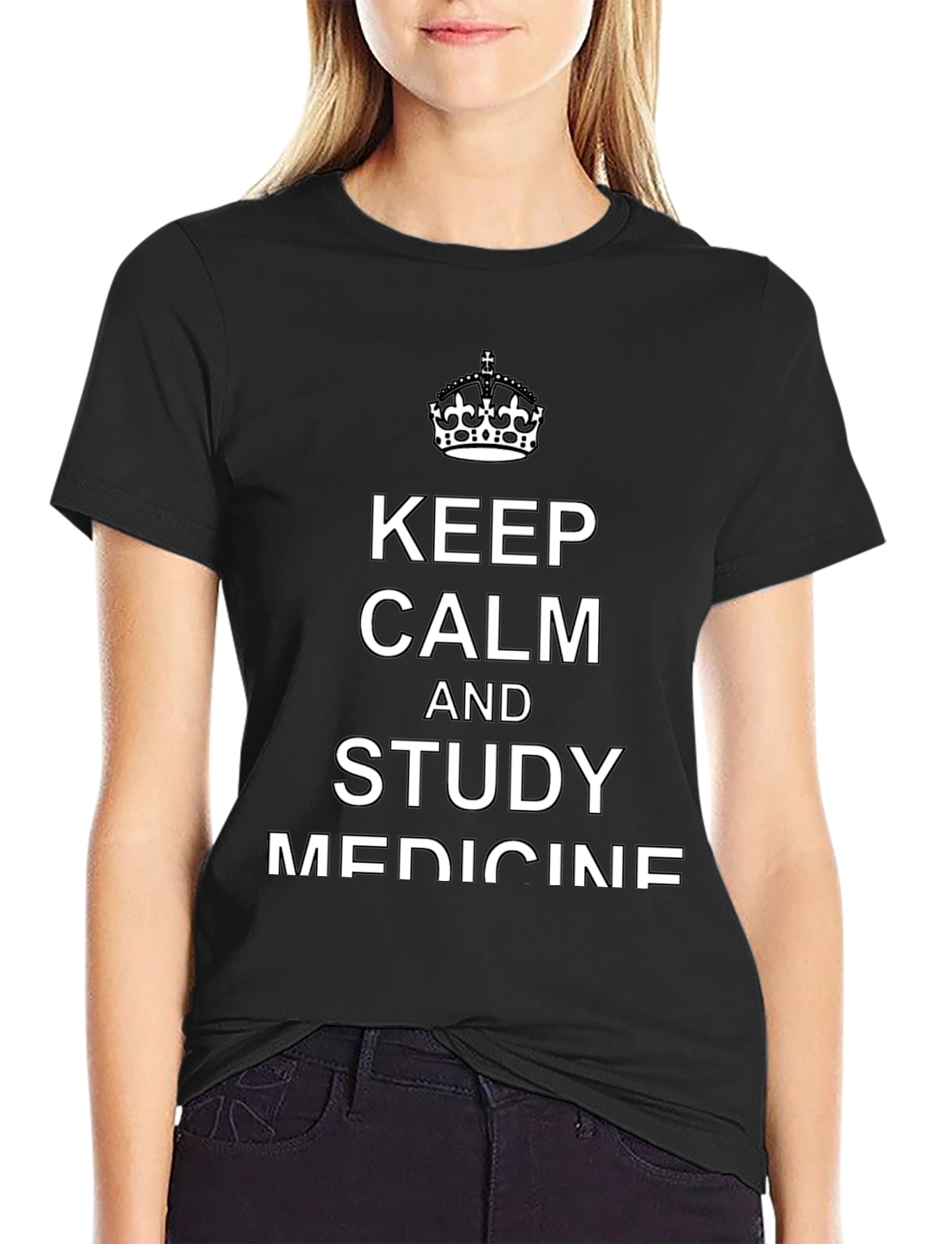 Black Keep Calm and Study Medicine T-Shirt view 2