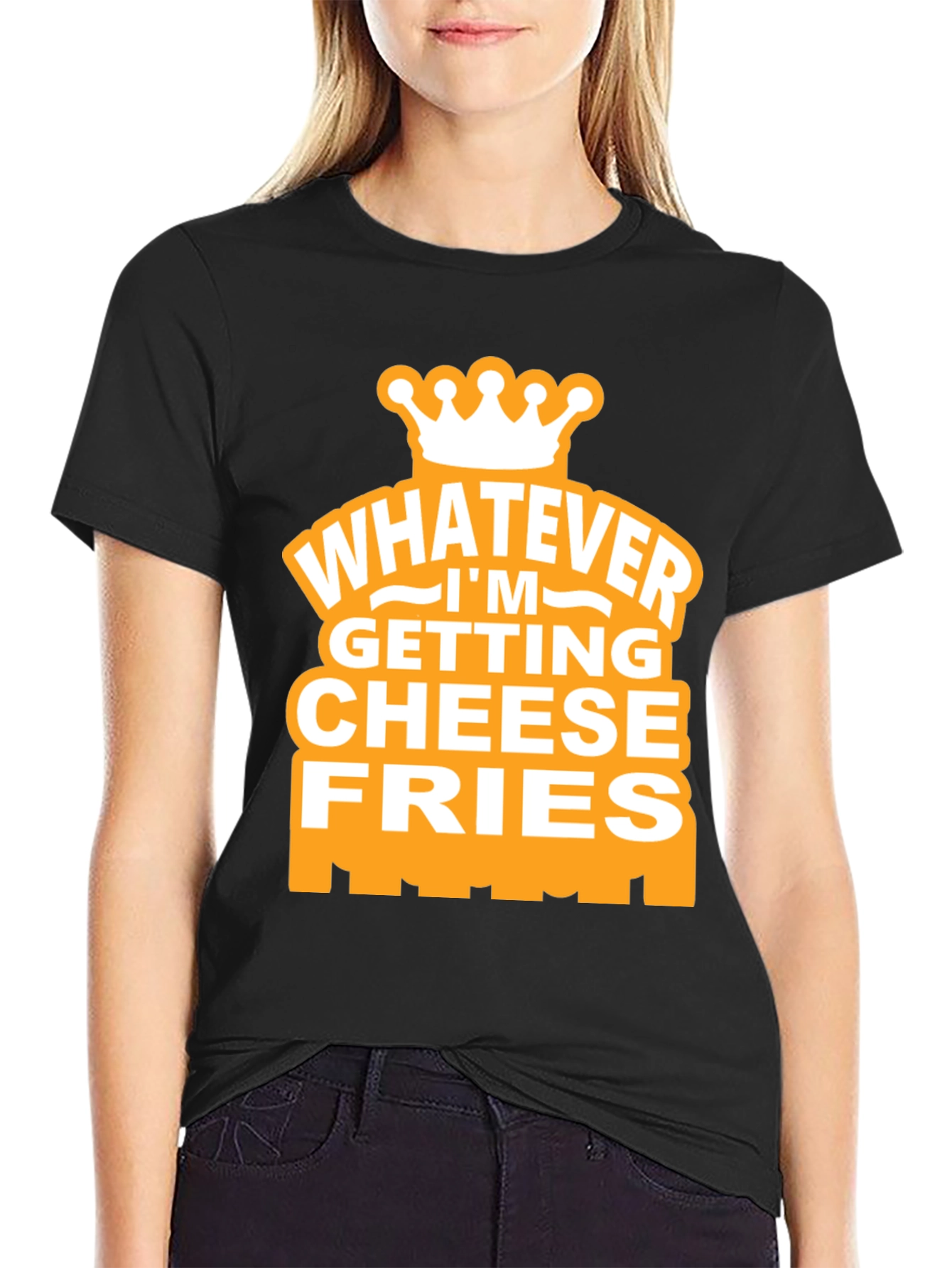 Black Whatever I'm Getting Cheese Fries Black T-Shirt view 2