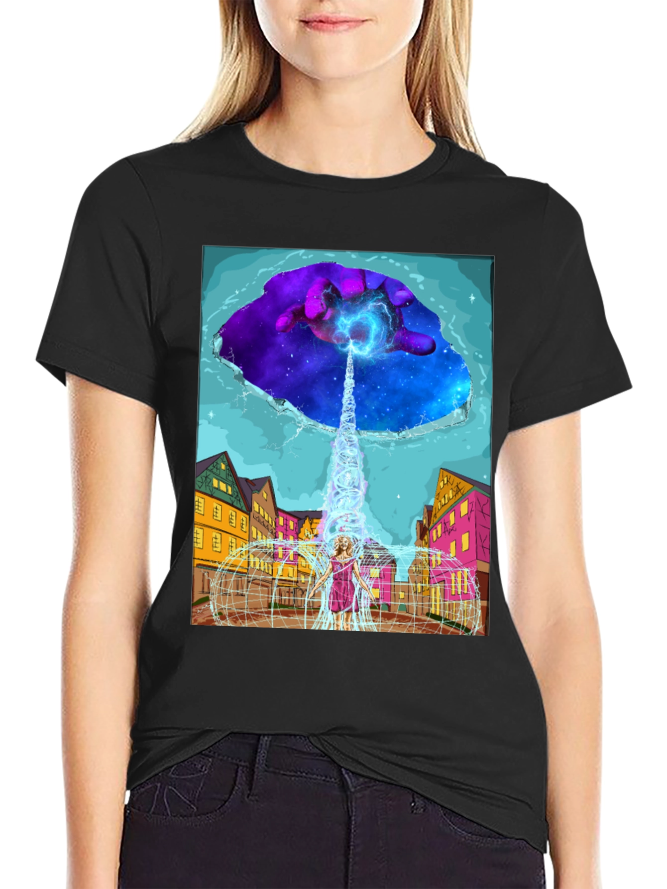 Black Cosmic Portal T-Shirt - Unique Graphic Tee view 2