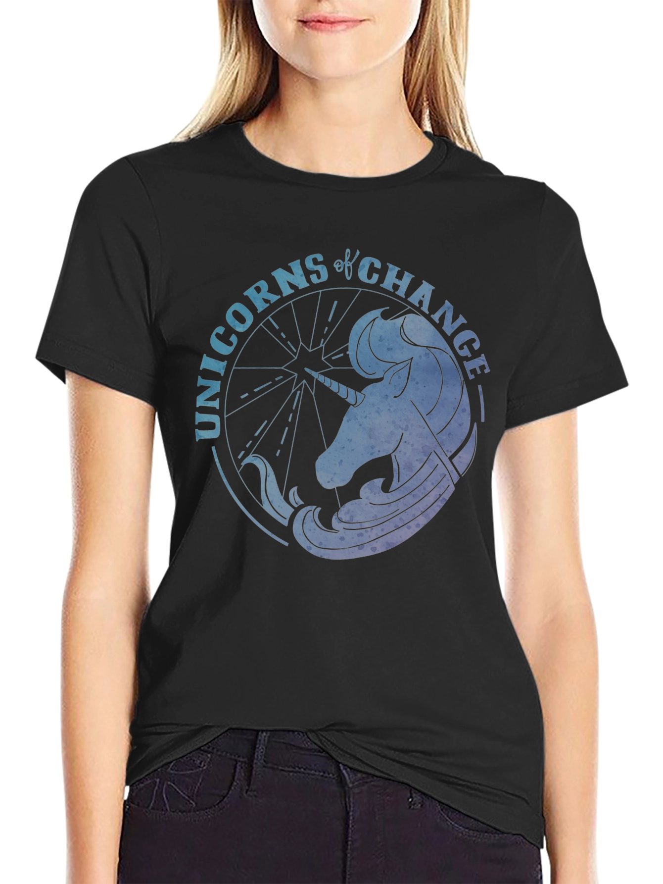 Black Unicorns of Change Black T-Shirt view 2