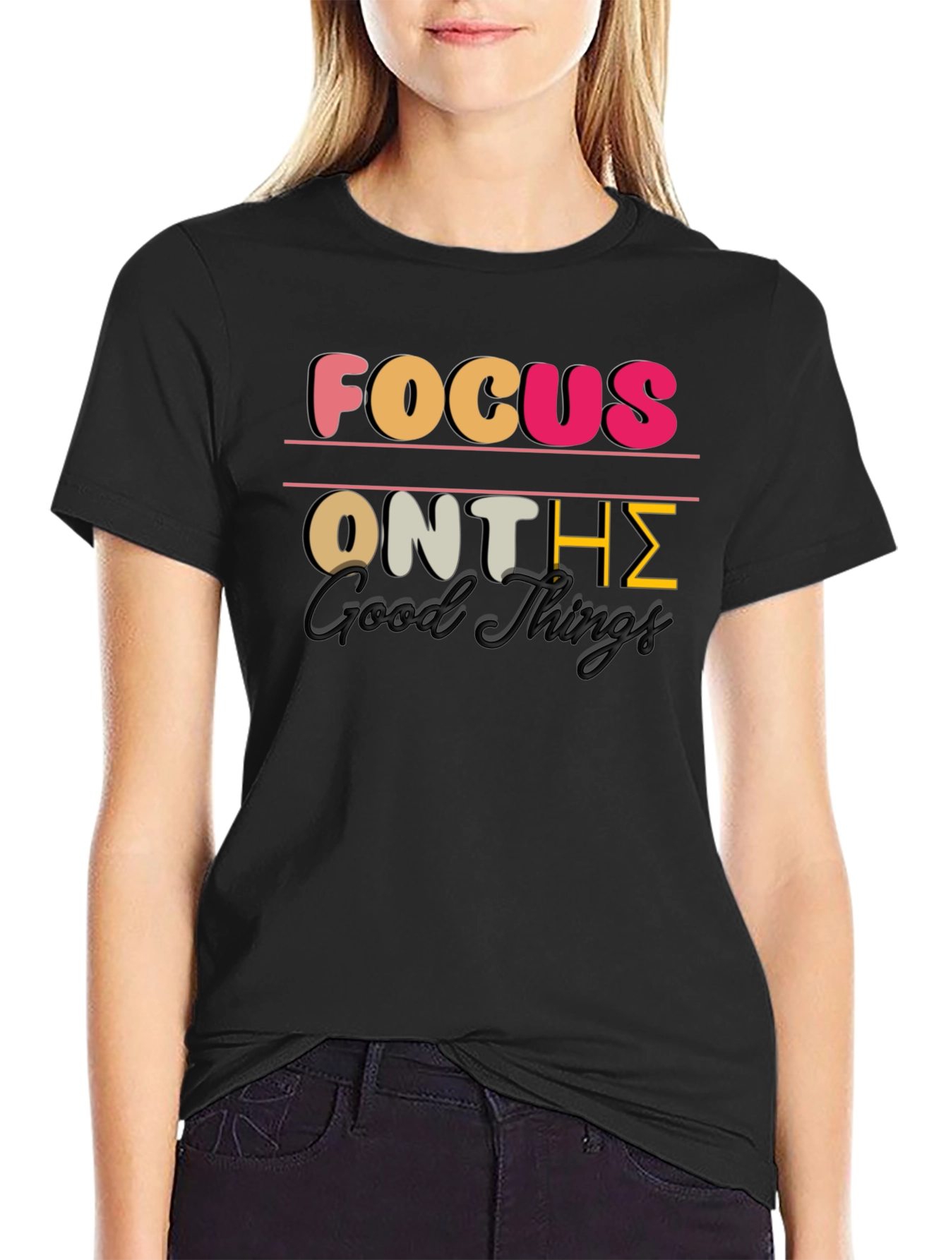 Black Focus on the Good Things Graphic Tee view 2