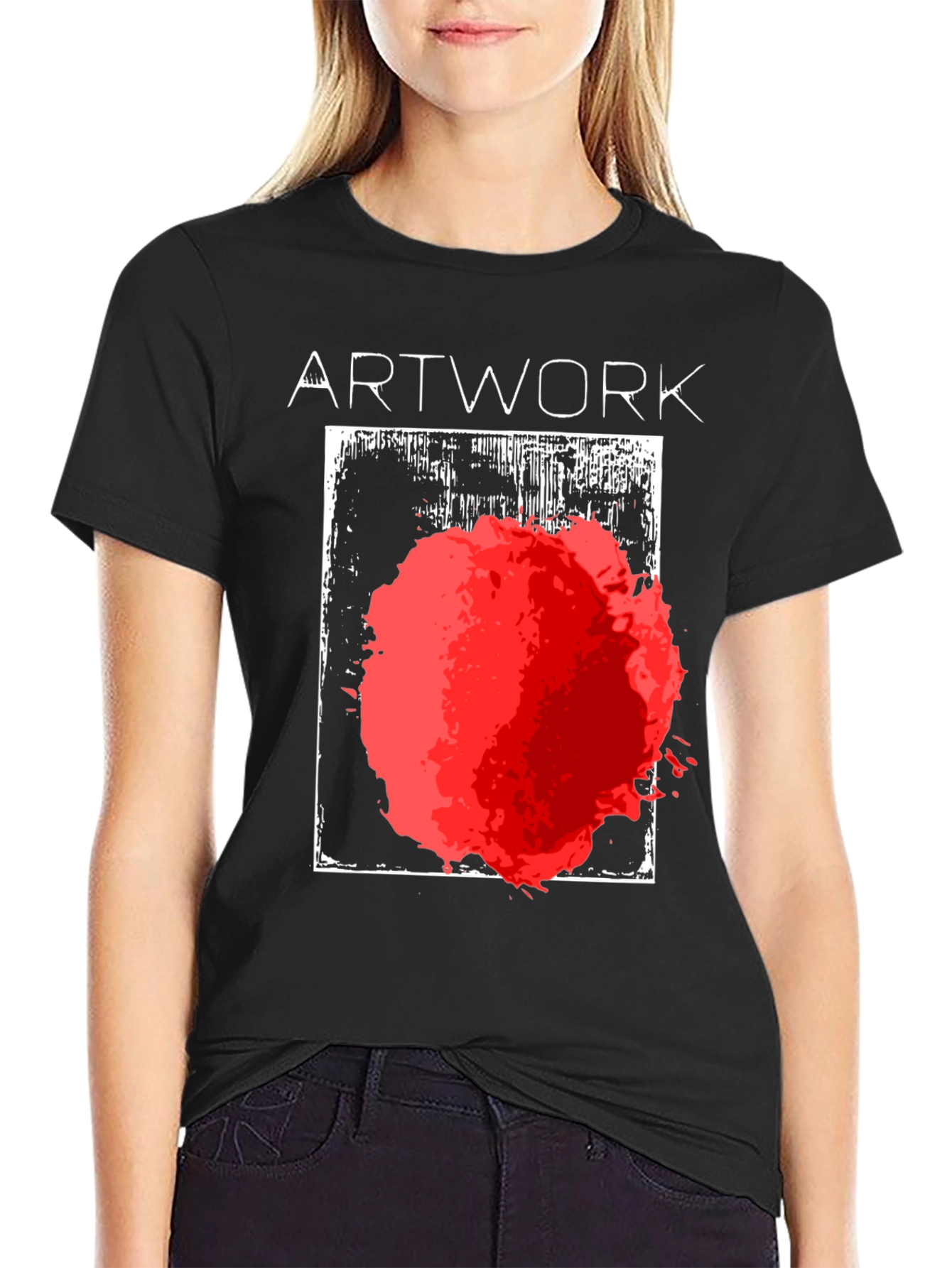 Black Abstract Art T-Shirt - Bold Red Graphic Tee view 2