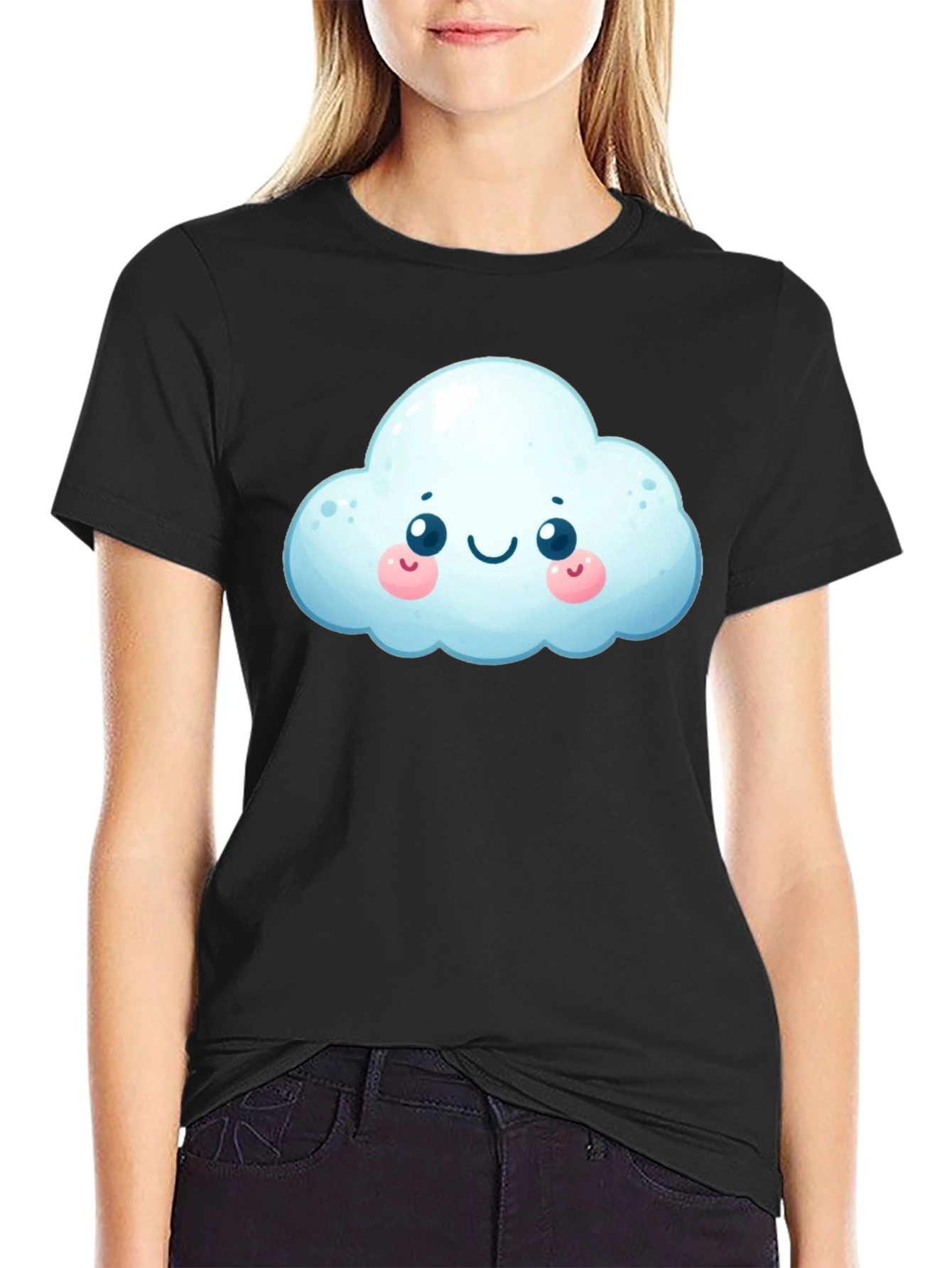 Black Cute Cloud Graphic T-Shirt - Black Cotton Tee view 2