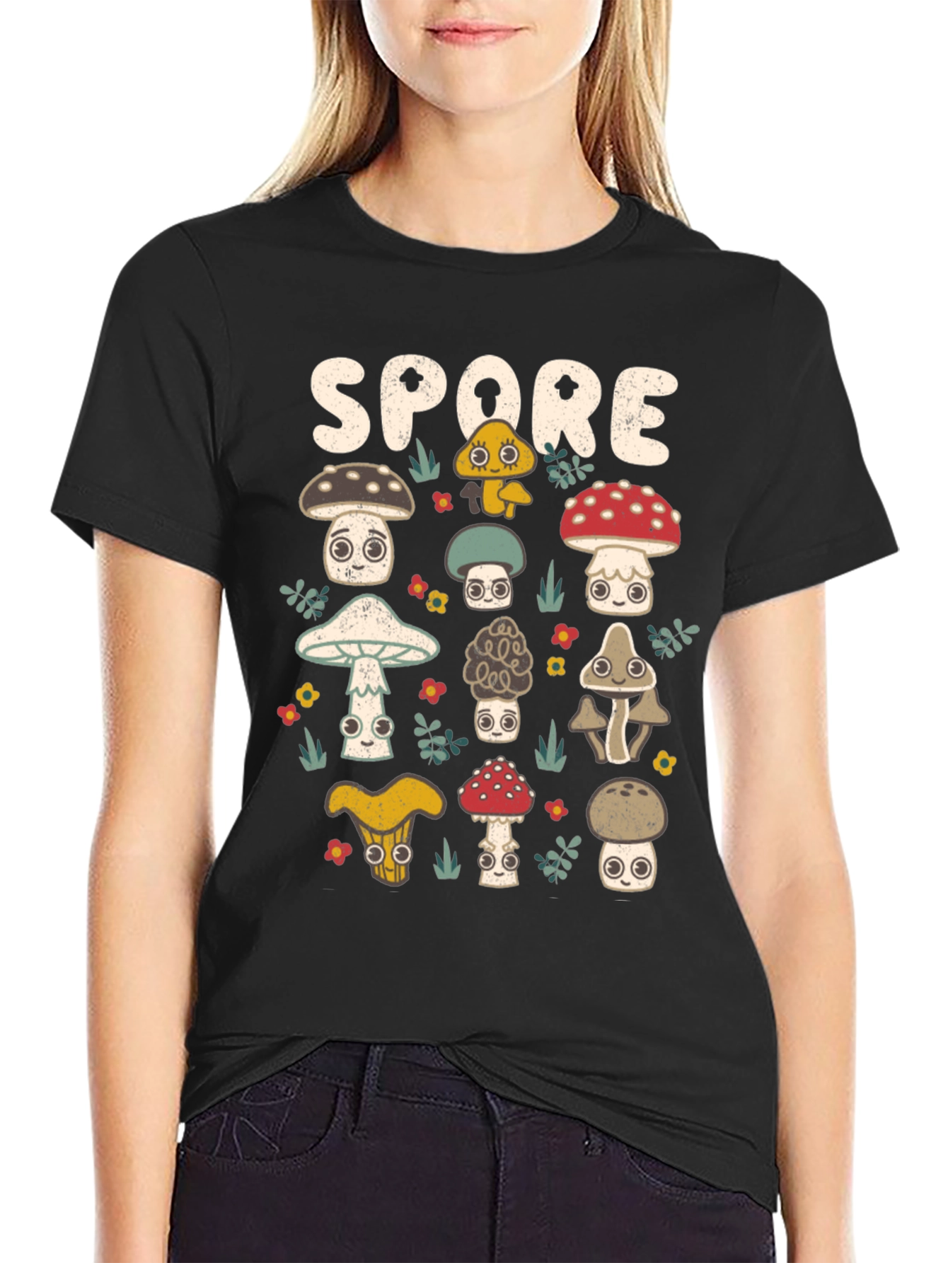 Black Mushroom Spore Graphic Print Black T-Shirt view 2
