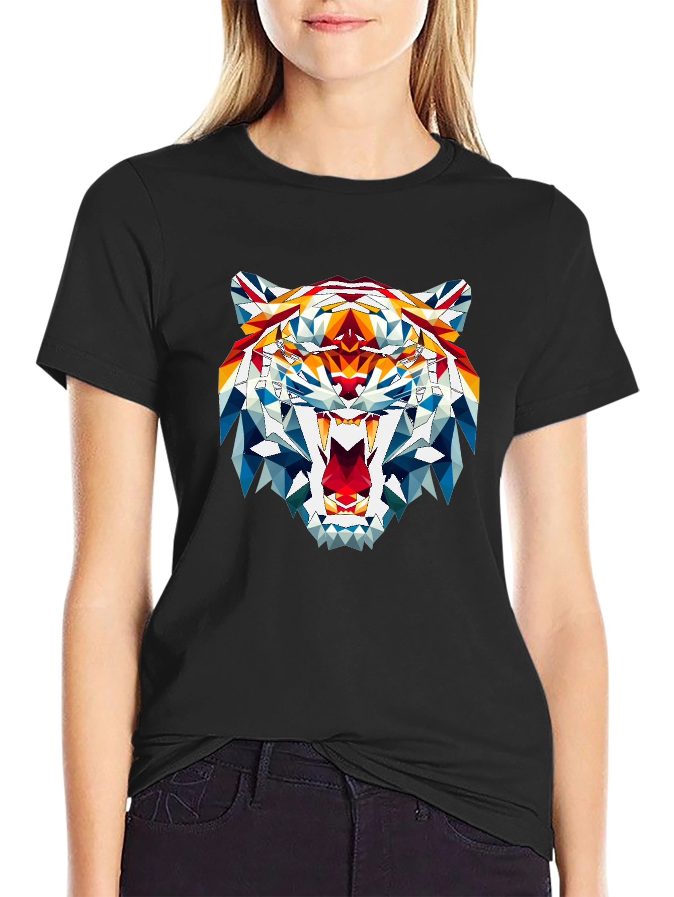 Black Geometric Tiger Graphic Tee - Fierce Style view 2