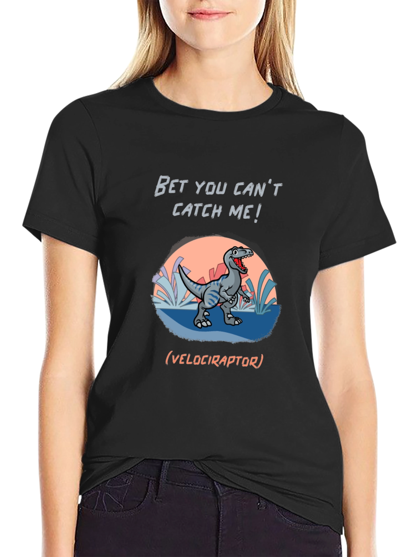 Black Dinosaur Graphic T-Shirt - Bet You Can't Catch Me! view 2