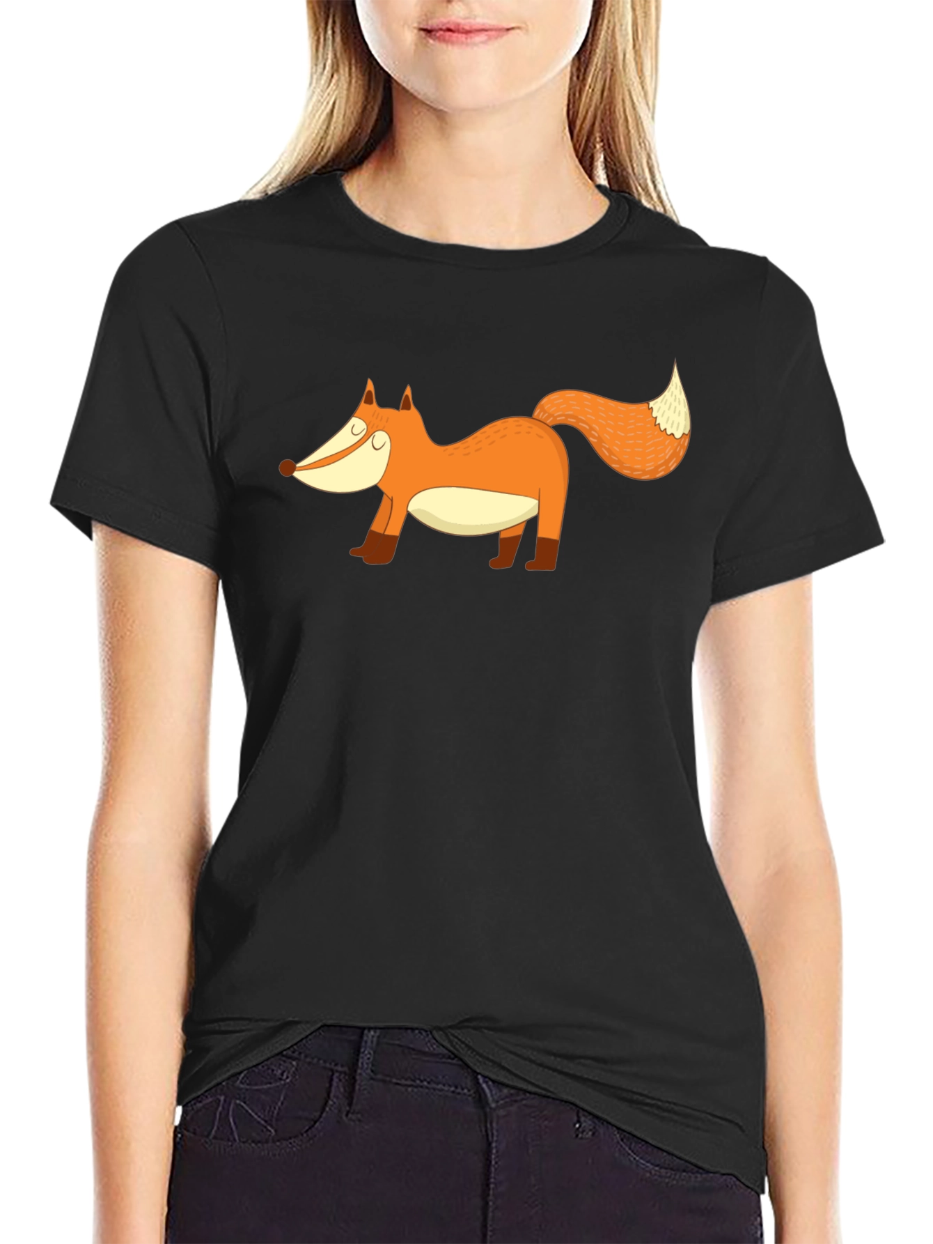 Black Fox Graphic Tee - Black Cotton Blend Casual T-Shirt view 2