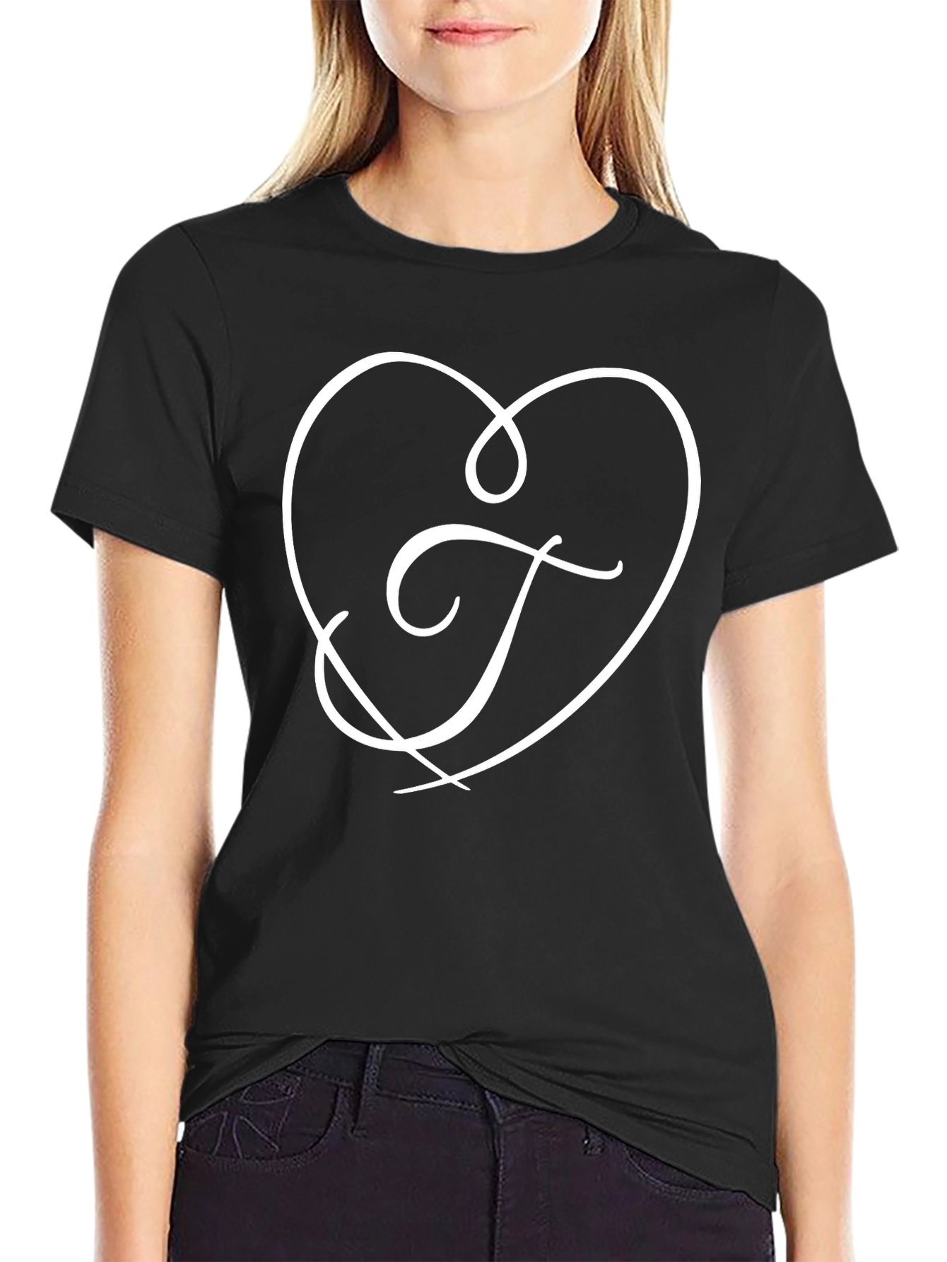 Black Heart Initial T-Shirt - Elegant Love Tee view 2