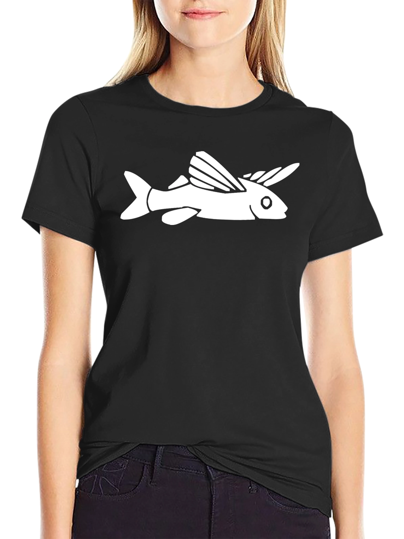 Black Flying Fish Graphic Tee - Black Cotton T-Shirt view 2