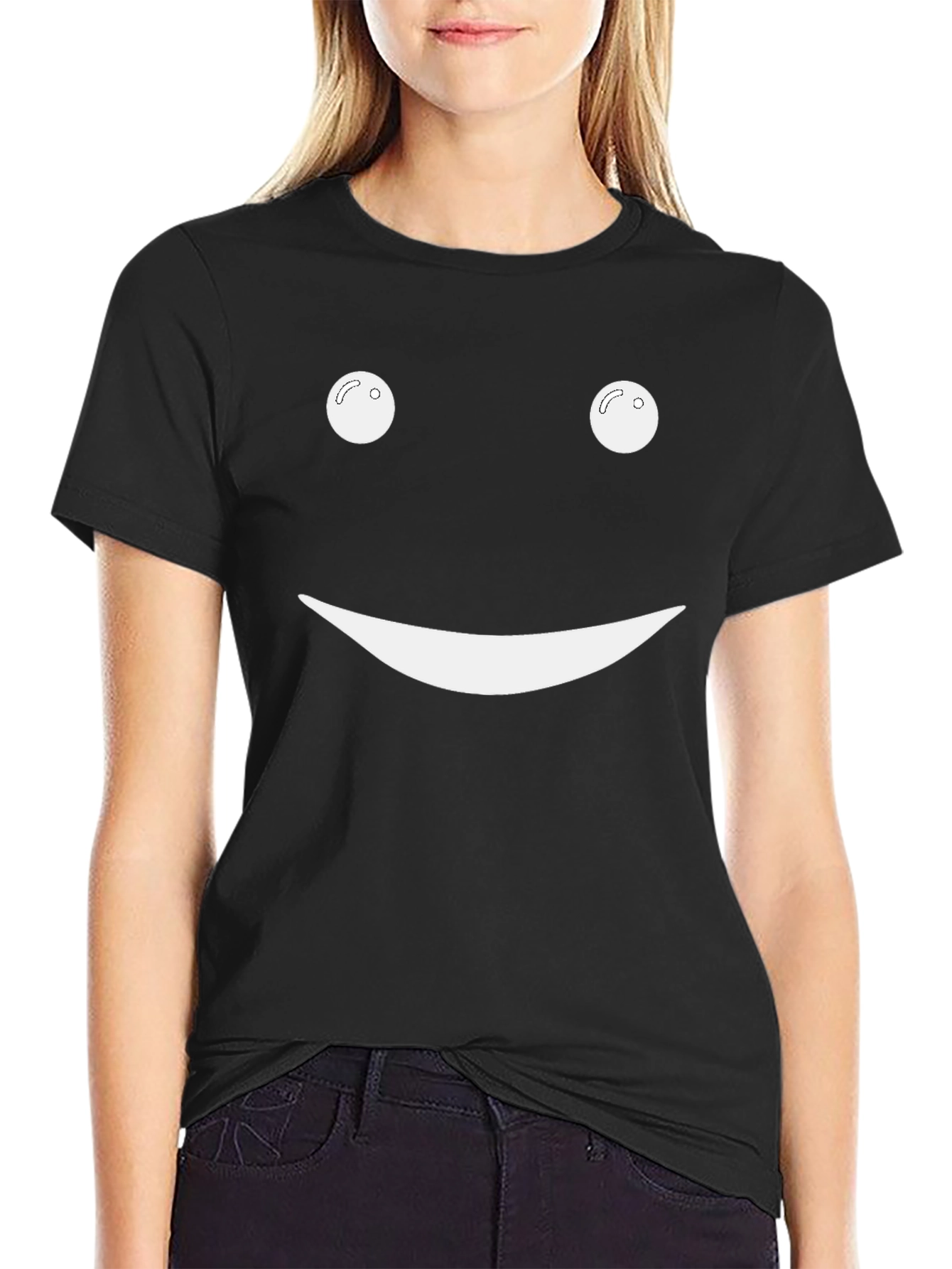 Black Smiley Face Graphic Tee - Black Cotton Comfort view 2