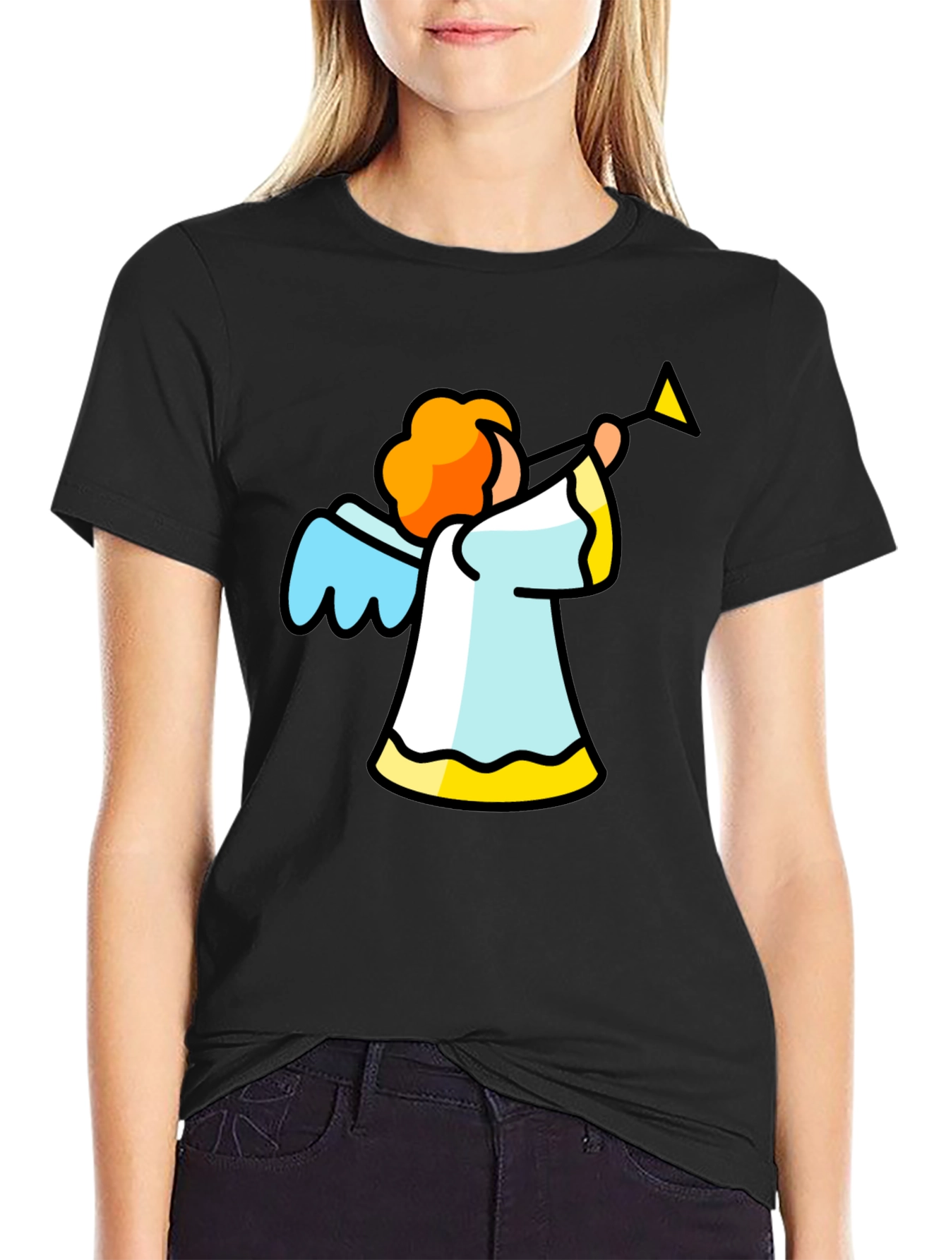 Black Angel Trumpet Graphic Tee - Black Cotton T-Shirt view 2